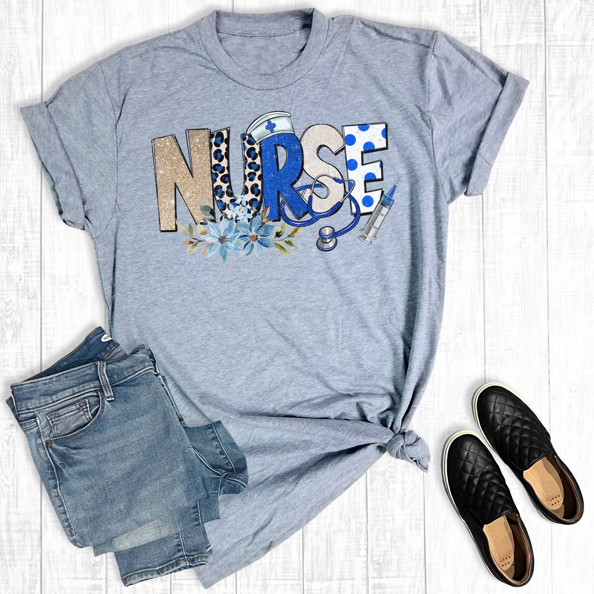 Retro Nurse Flowers Graphic - Adult & Kids T-Shirts, Sweatshirts & Hoodies apparel design preview 1