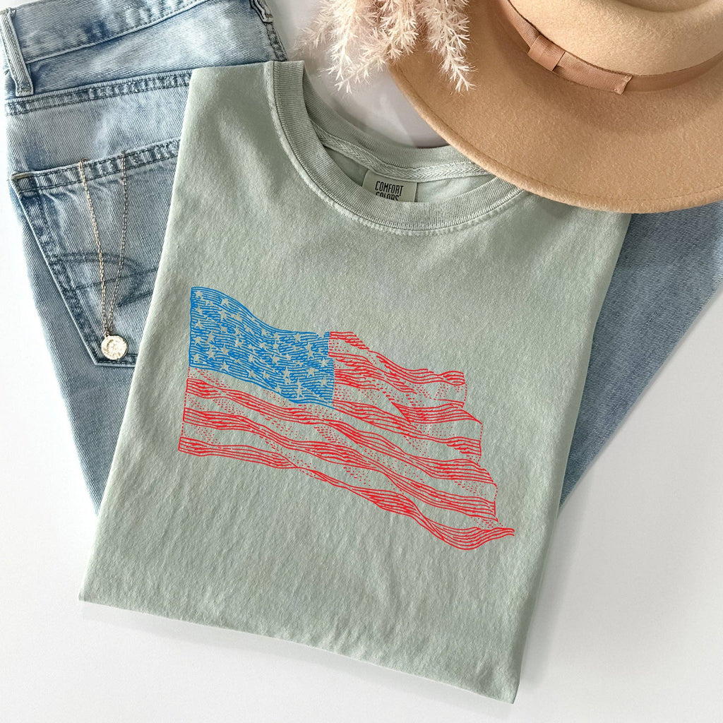 American Flag Illustration, Patriotic, 4th of July - Adult & Kids T-Shirts, Sweatshirts & Hoodies apparel design preview 1