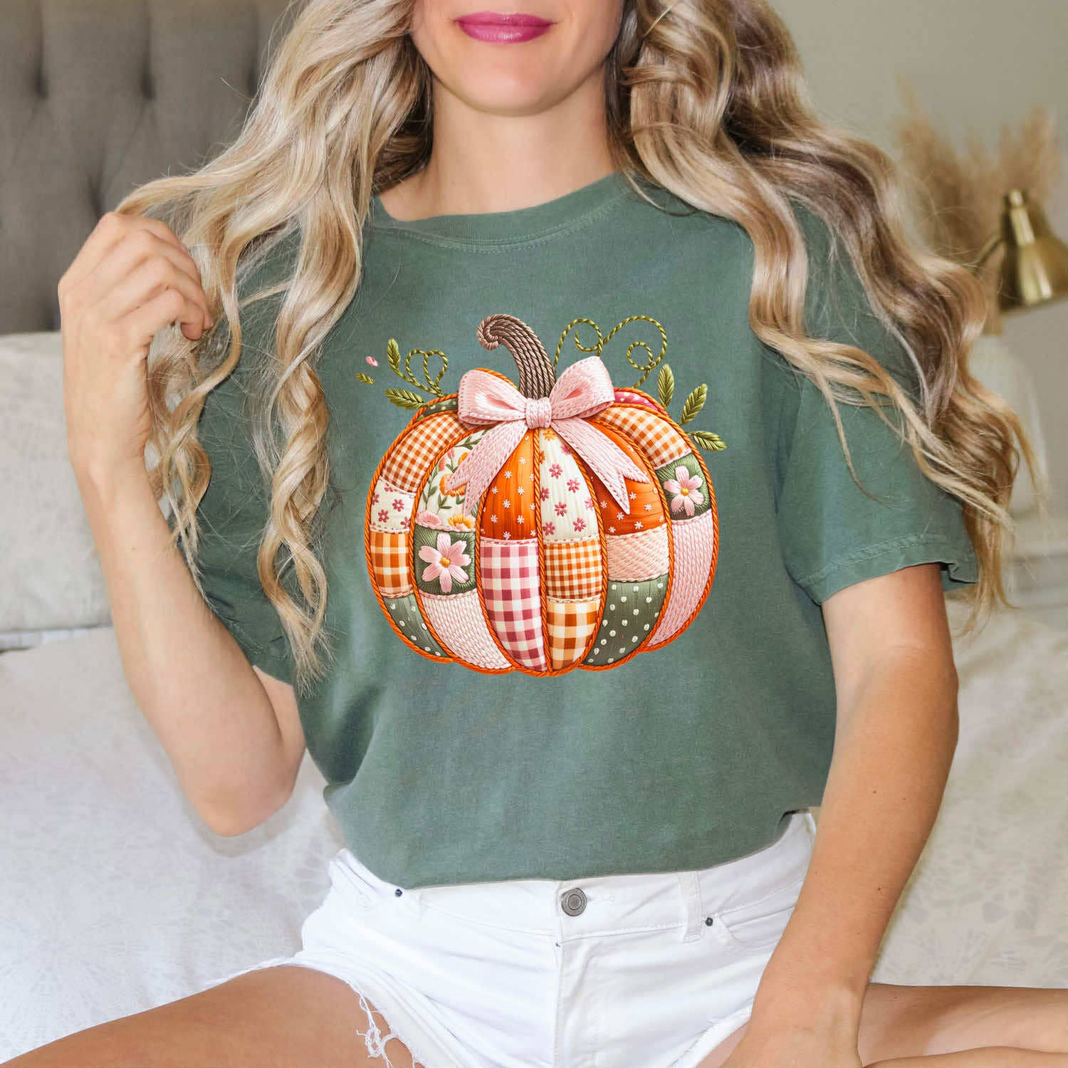 Patchwork Pumpkin Faux Embroidery - Adult & Kids T-Shirts, Sweatshirts & Hoodies apparel design preview 1