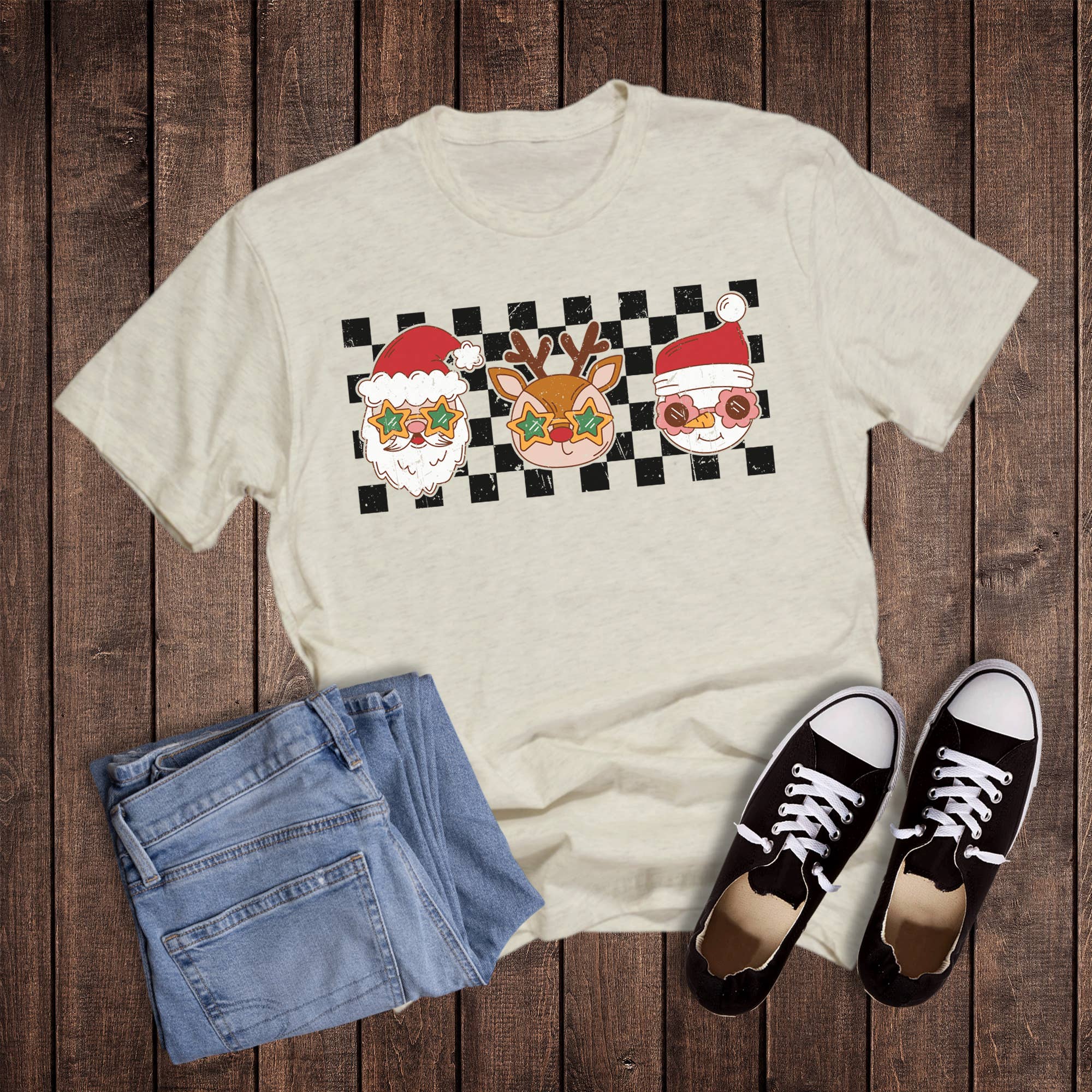 Christmas Check Santa Rudolph Snowman Graphic - Adult & Kids T-Shirts, Sweatshirts & Hoodies apparel design preview 1