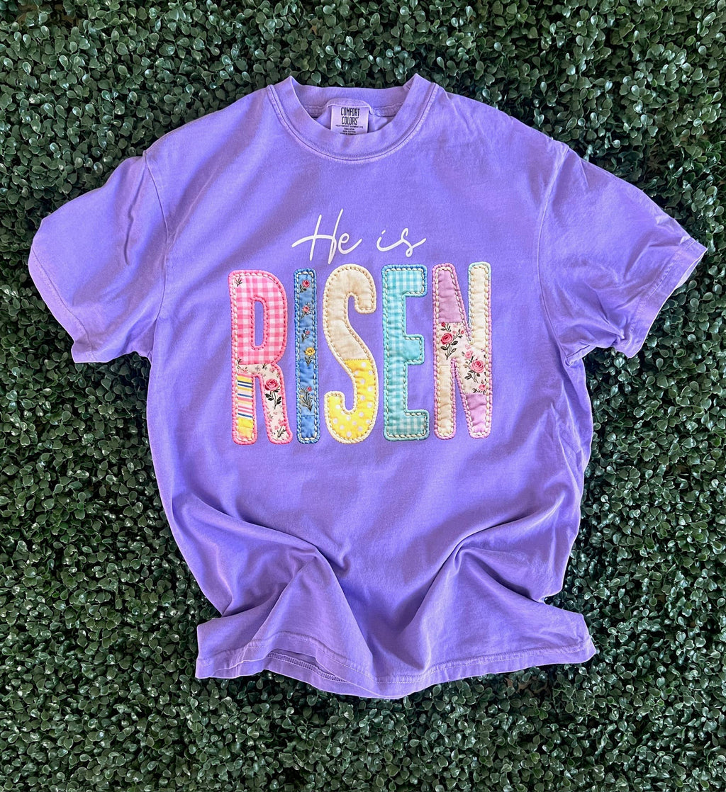 Quilted He Is Risen On Comfort Colors Violet - Adult & Kids T-Shirts, Sweatshirts & Hoodies apparel design preview 1