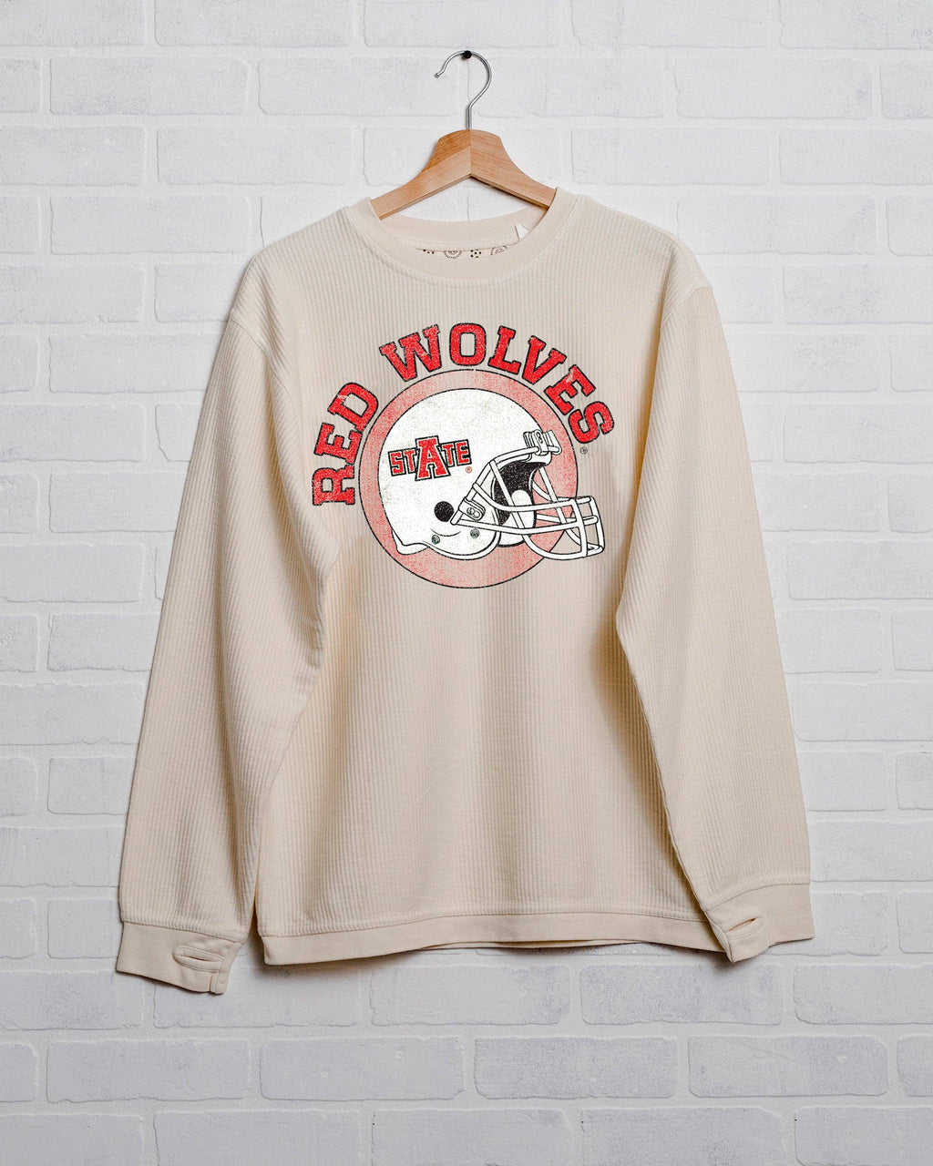 Asu Red Wolves Helmet Circle Ivory Corded Crew - Adult & Kids T-Shirts, Sweatshirts & Hoodies apparel design preview 1