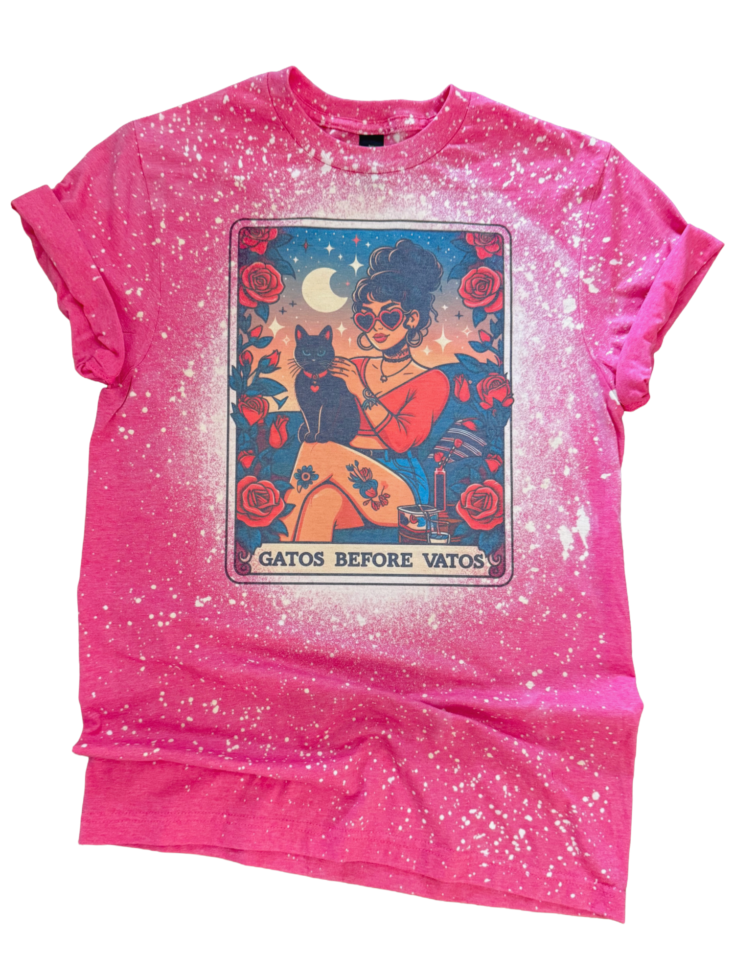 Gatos Before Vatos Tarot Card Bleached - Adult & Kids T-Shirts, Sweatshirts & Hoodies apparel design preview 1