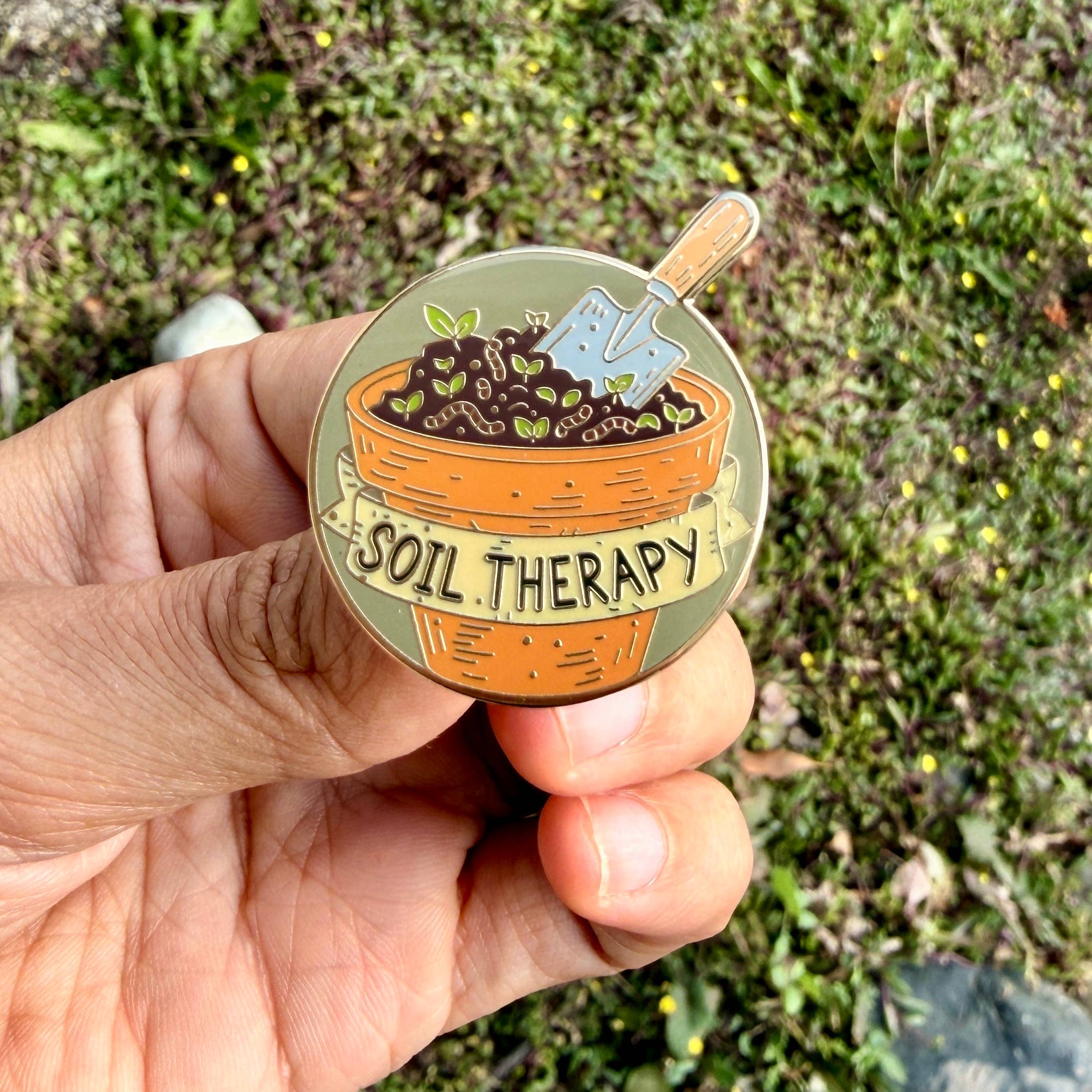 Soil Therapy Enamel Pin Gardening Gift For Plant - Adult & Kids T-Shirts, Sweatshirts & Hoodies apparel design preview 1