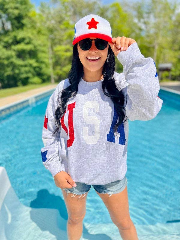 USA Glitter with Star Sleeve Details - Adult & Kids T-Shirts, Sweatshirts & Hoodies apparel design preview 1