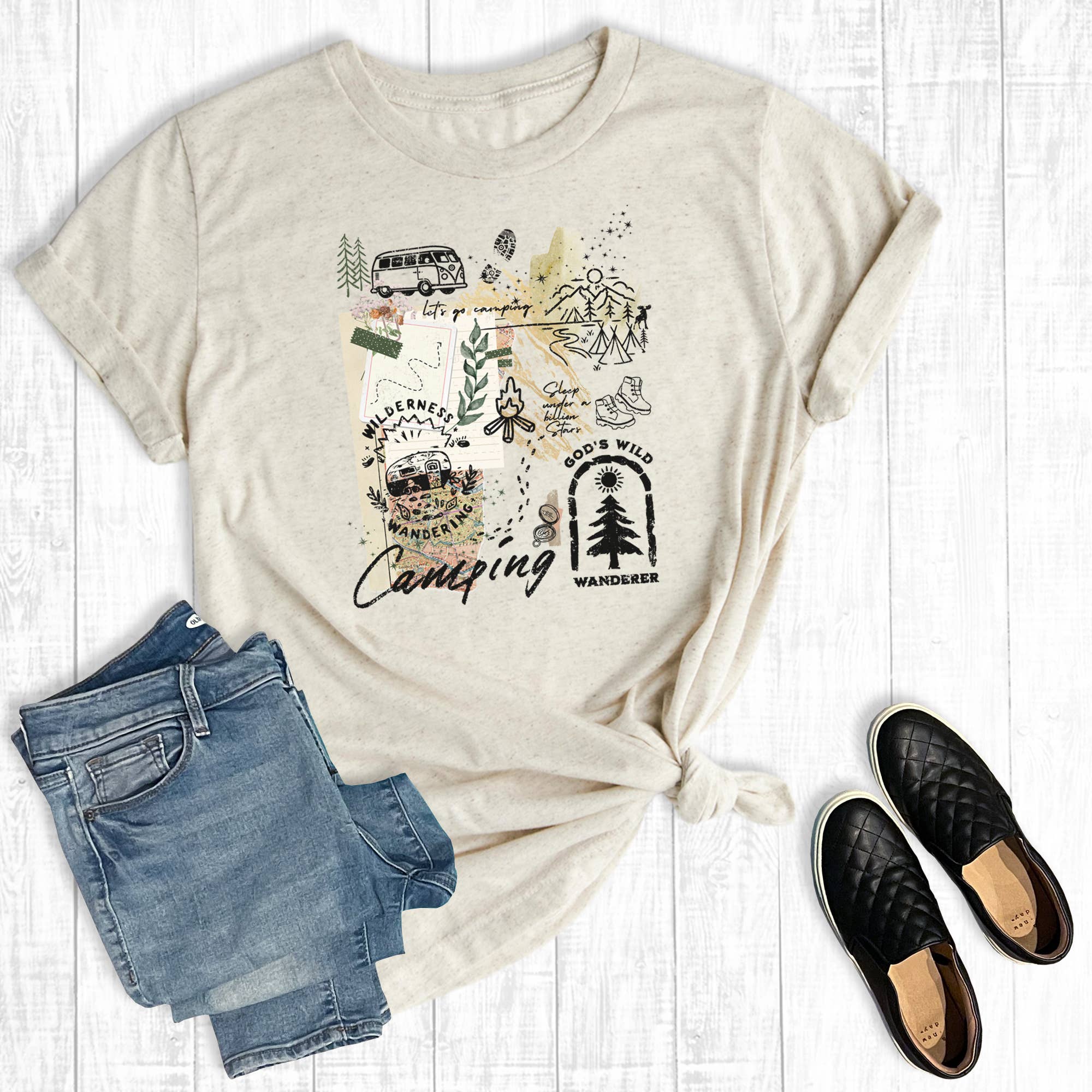 Retro Let's Go Camping Collage Graphic - Adult & Kids T-Shirts, Sweatshirts & Hoodies apparel design preview 1