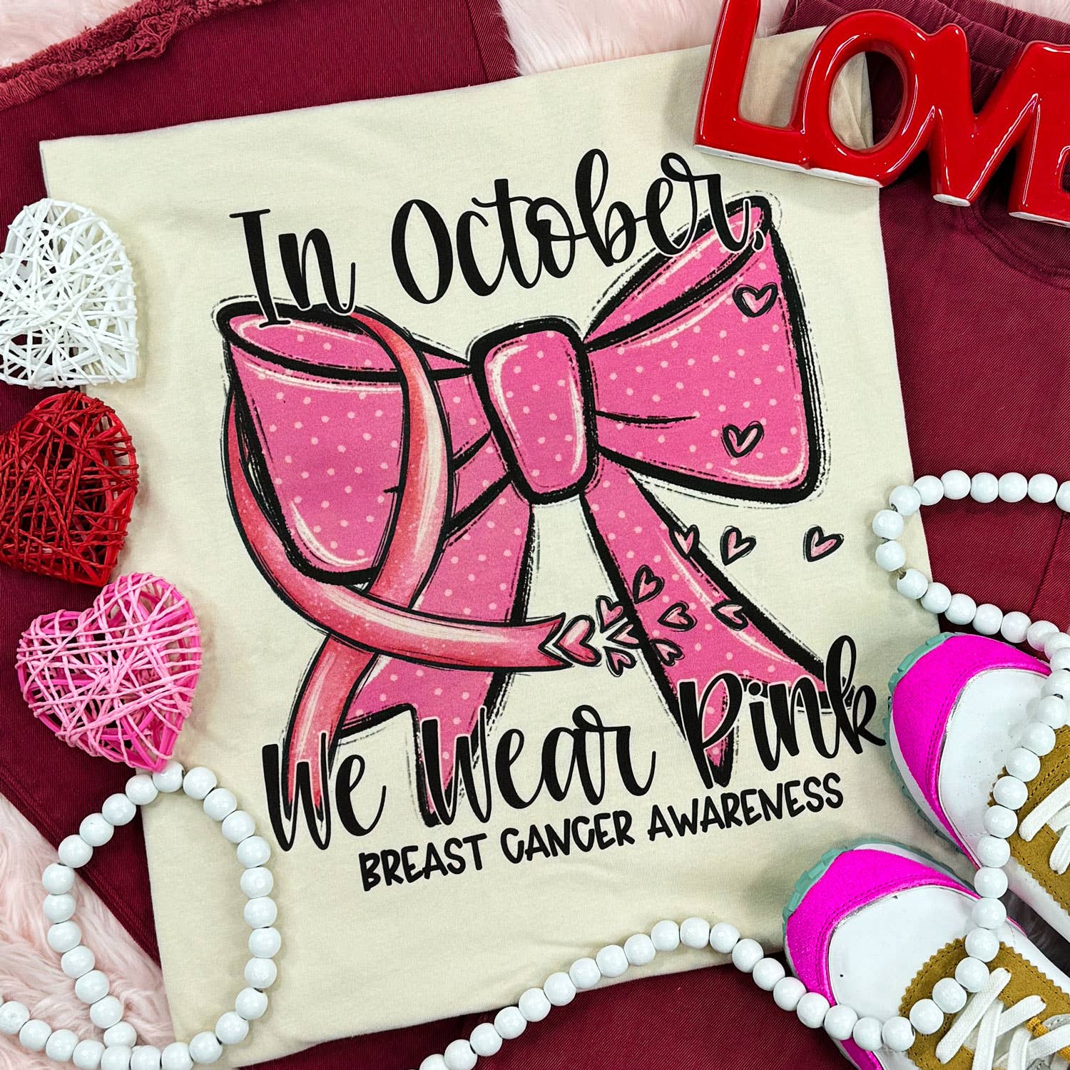 In October We Wear Pink Breast Cancer Awareness Soft - Adult & Kids T-Shirts, Sweatshirts & Hoodies apparel design preview 1