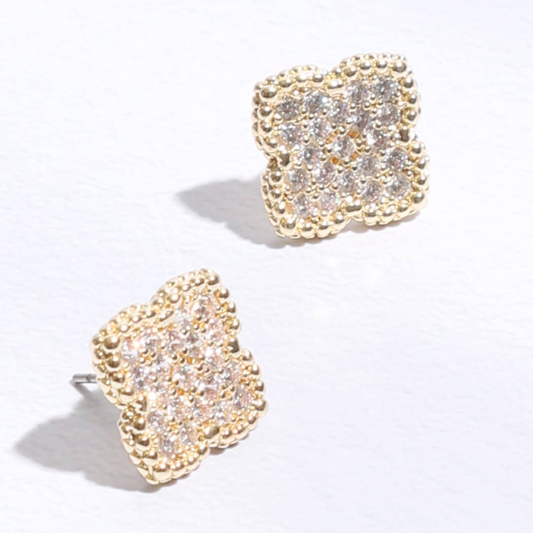 Pave 15mm Clover Gold Post Earrings - Adult & Kids T-Shirts, Sweatshirts & Hoodies apparel design preview 1