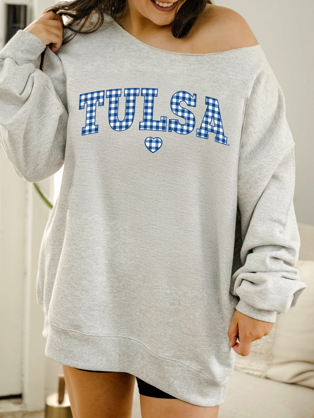 Tu Tulsa Hurricane Gingham Heart Gray Flashdance - Adult & Kids T-Shirts, Sweatshirts & Hoodies apparel design preview 1