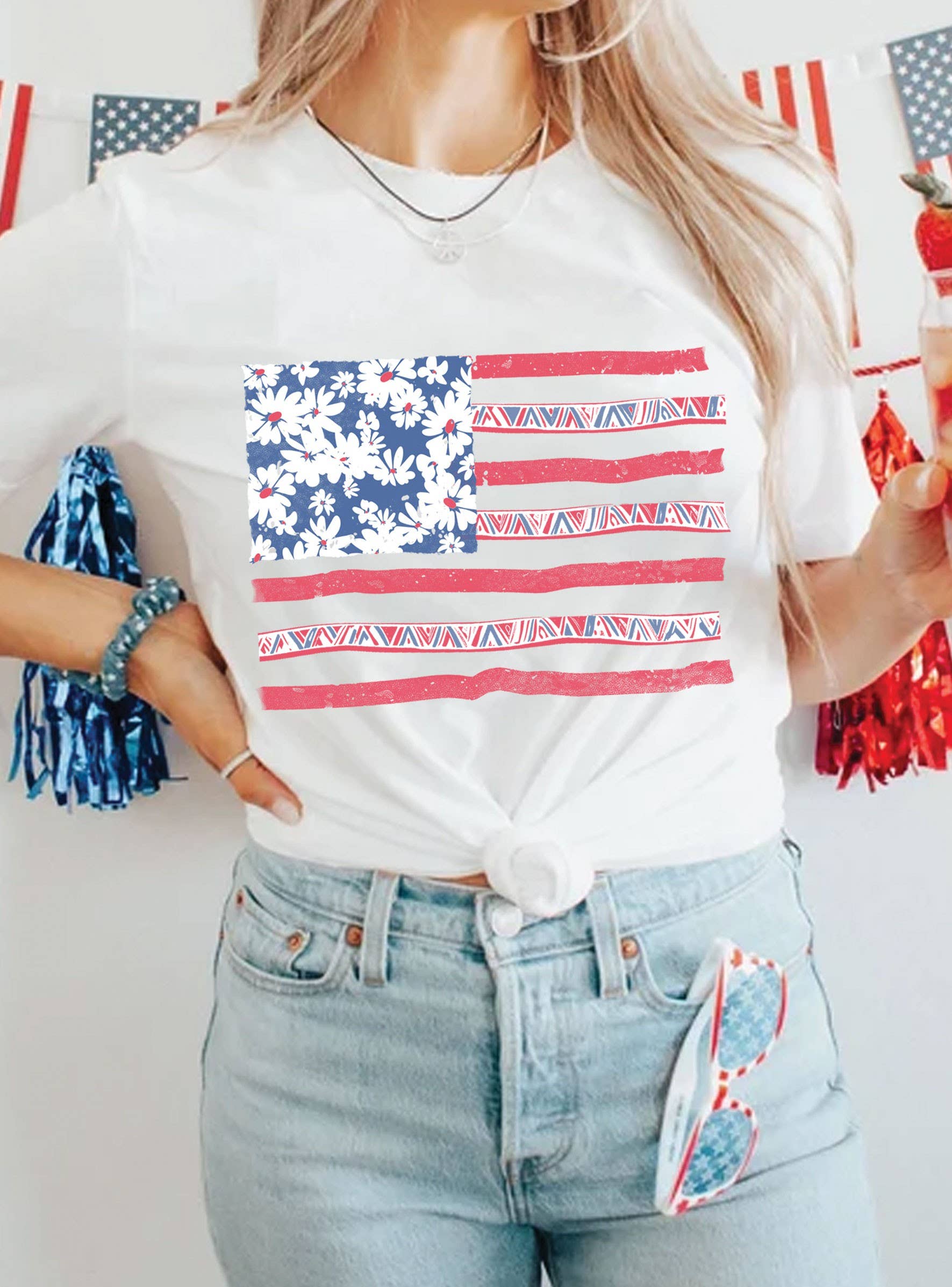 Daisy Flower America Flag Graphic - Adult & Kids T-Shirts, Sweatshirts & Hoodies apparel design preview 1