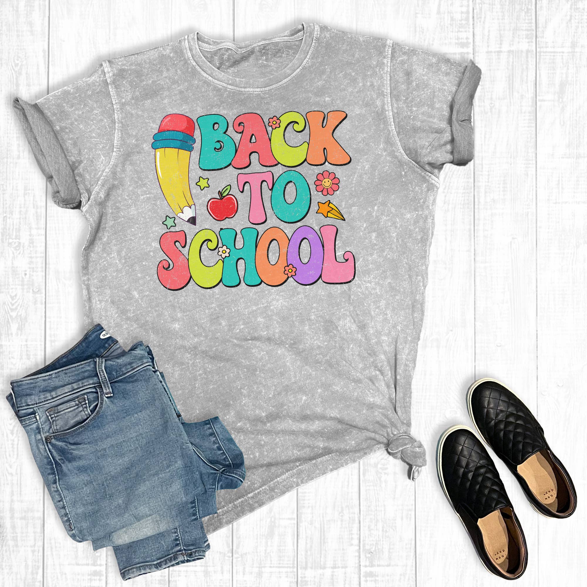 Groovy Back To School Teacher Mineral Wash Graphic - Adult & Kids T-Shirts, Sweatshirts & Hoodies apparel design preview 1