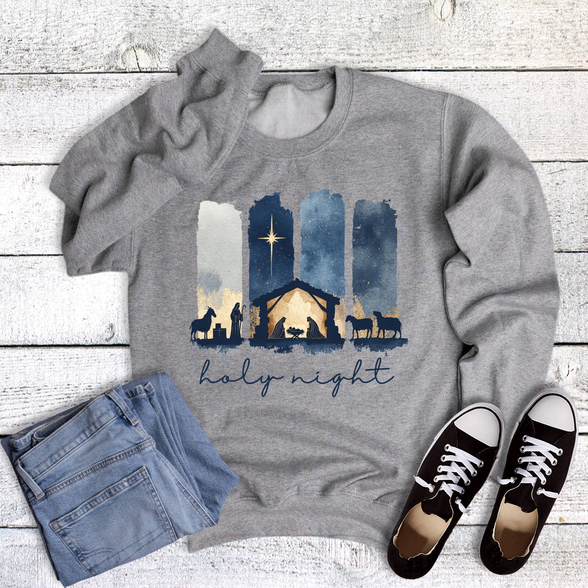 Christmas Faith Navy Oh Holy Night - Adult & Kids T-Shirts, Sweatshirts & Hoodies apparel design preview 1