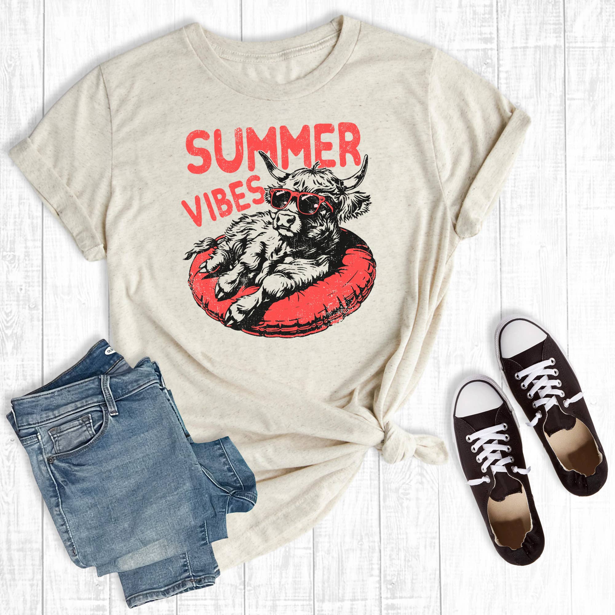 Western Summer Time Funny Highland Cow Graphic - Adult & Kids T-Shirts, Sweatshirts & Hoodies apparel design preview 1