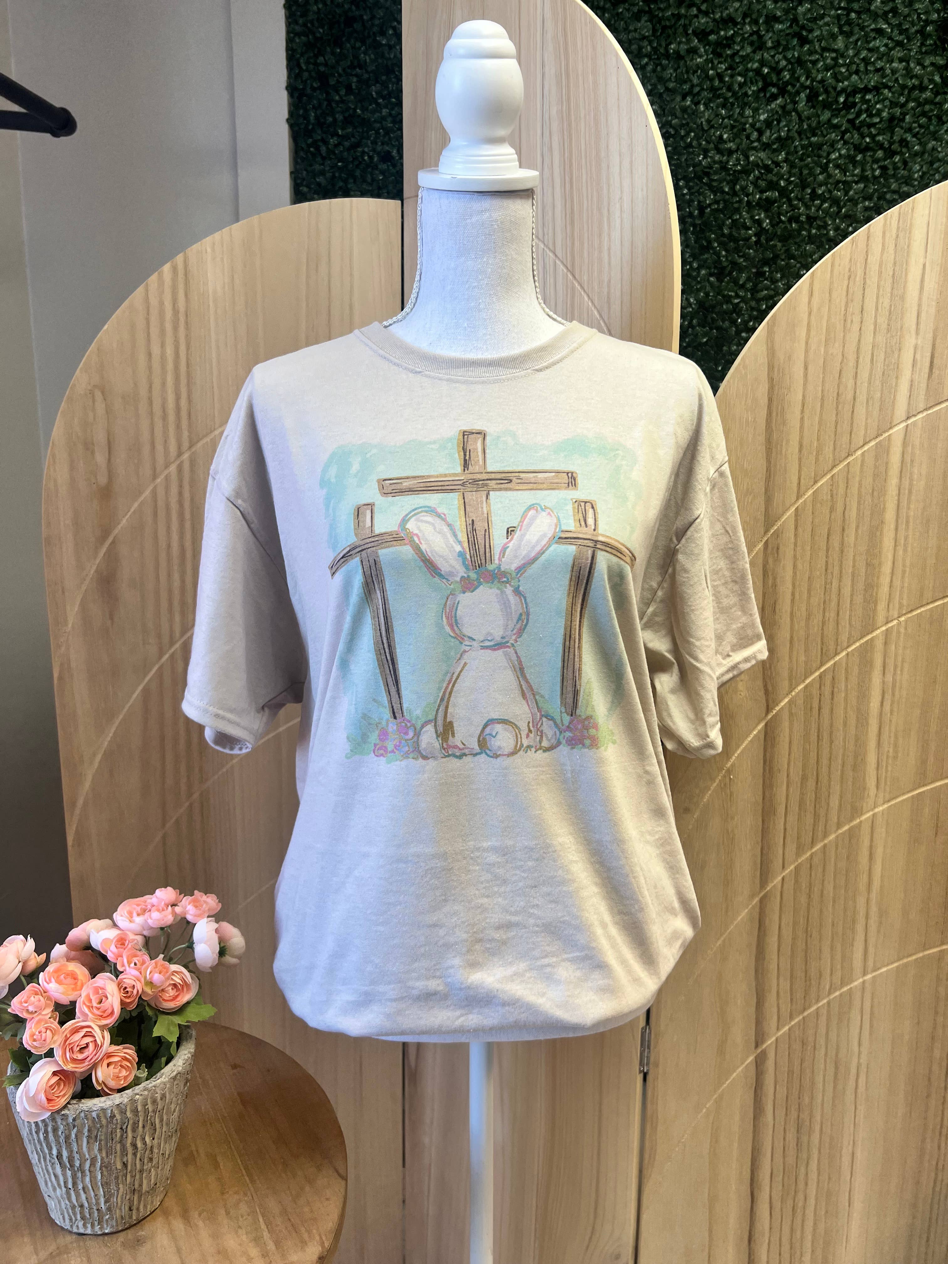 Bunny with Three Crosses On Sand - Adult & Kids T-Shirts, Sweatshirts & Hoodies apparel design preview 1