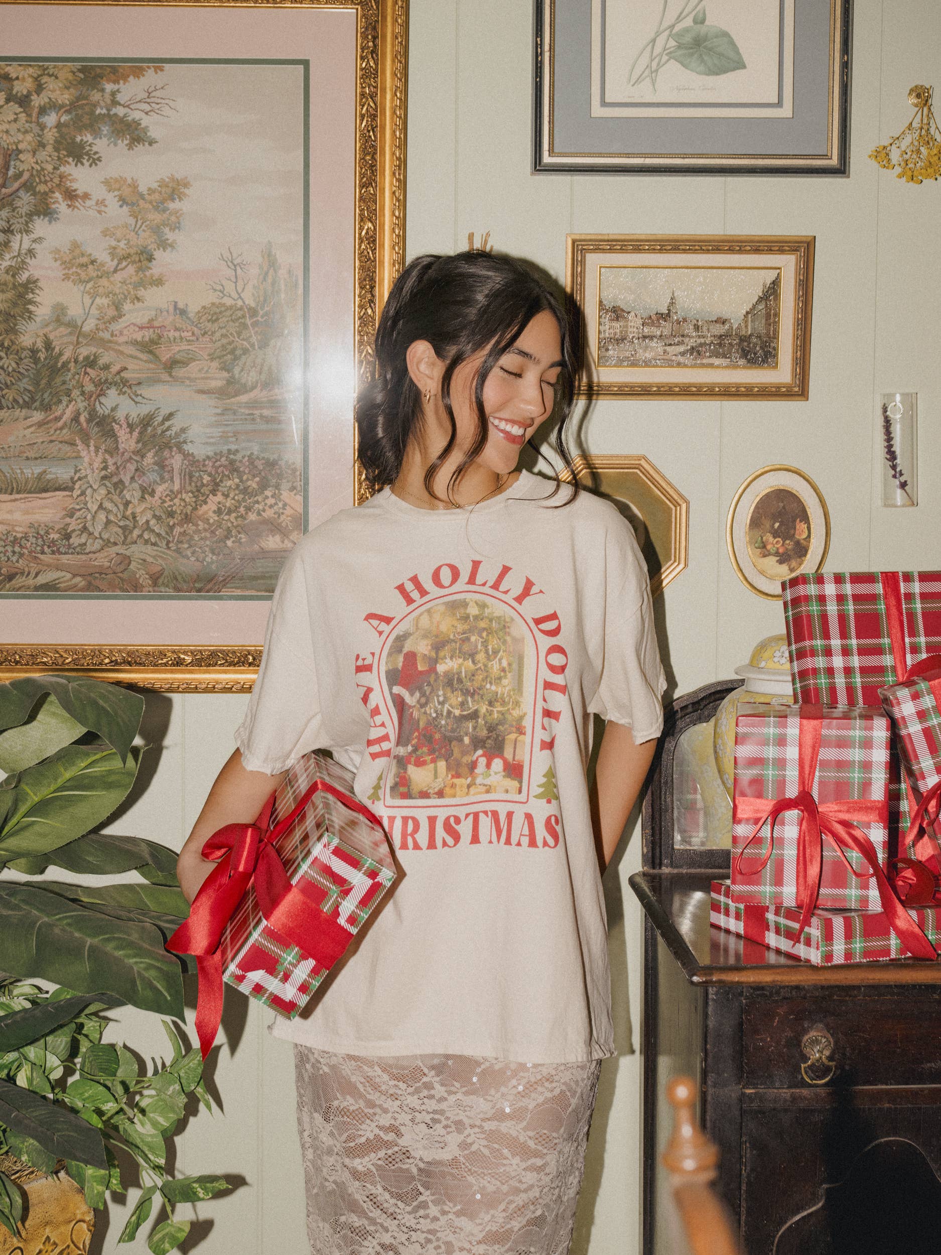 Have A Holly Dolly Christmas Off White Thrifted - Adult & Kids T-Shirts, Sweatshirts & Hoodies apparel design preview 1