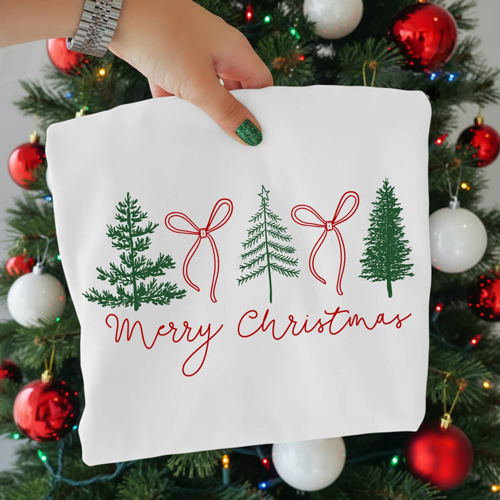 Merry Christmas Simple Trees Bows - Adult & Kids T-Shirts, Sweatshirts & Hoodies apparel design preview 1