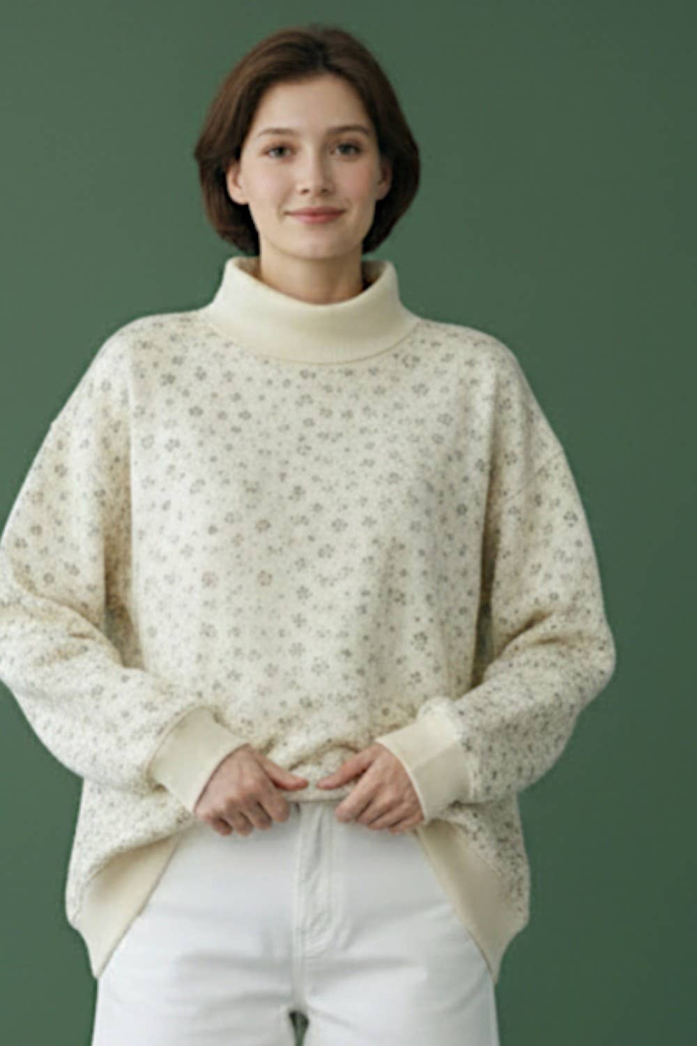 IT2594-4 Floral Print Oversized Mock Neck - Adult & Kids T-Shirts, Sweatshirts & Hoodies apparel design preview 1