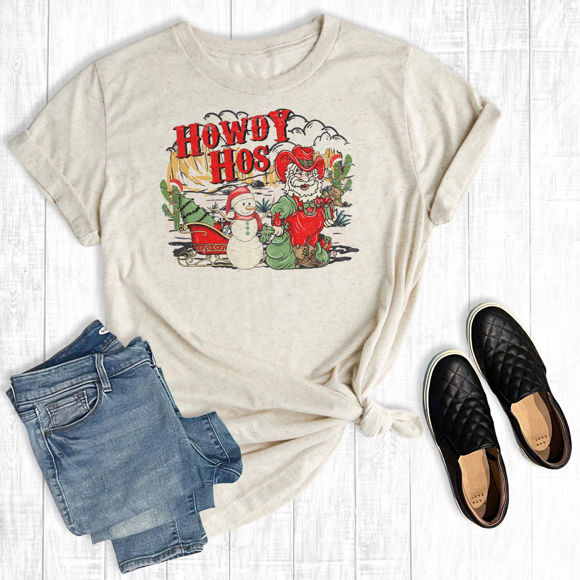 Howdy Hos Santa and Snowman - Adult & Kids T-Shirts, Sweatshirts & Hoodies apparel design preview 1