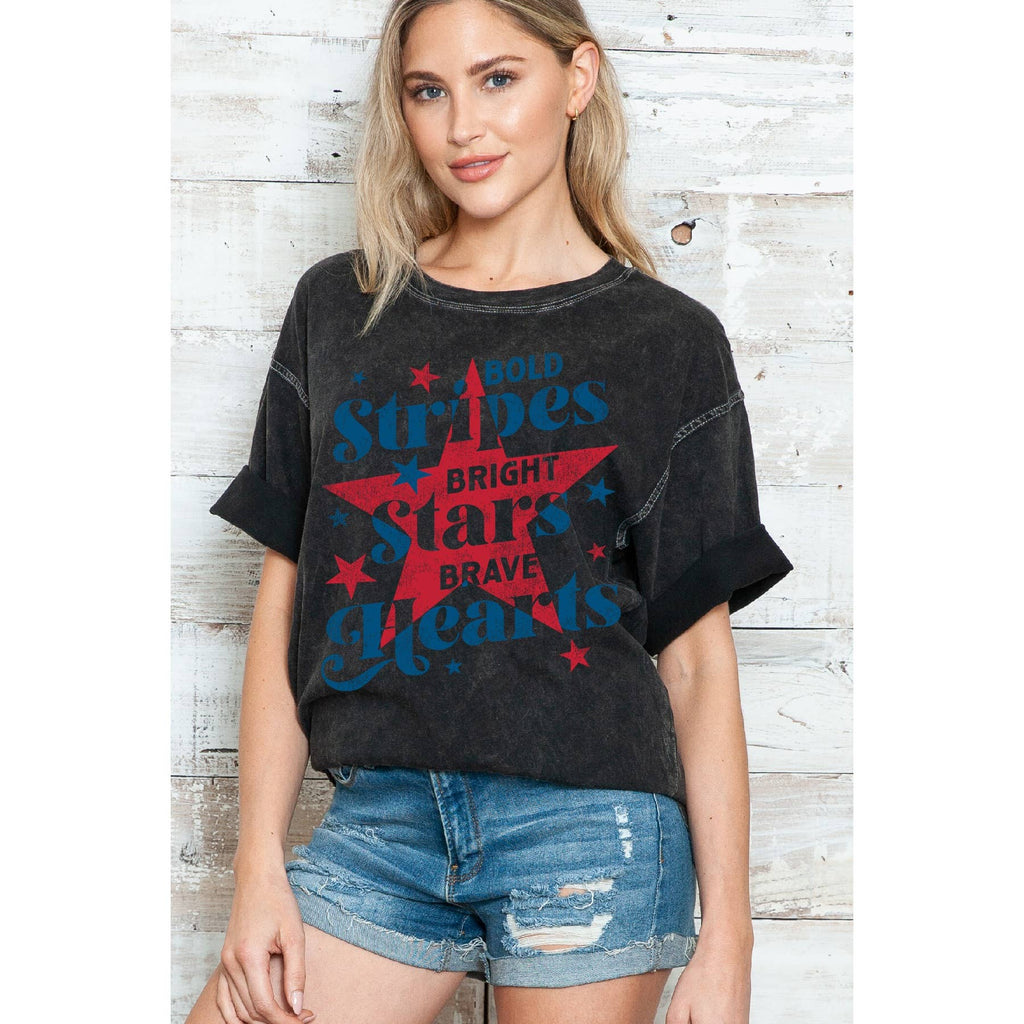 4th of July Bright Star Heart Oversize Mineral Wash - Adult & Kids T-Shirts, Sweatshirts & Hoodies apparel design preview 1