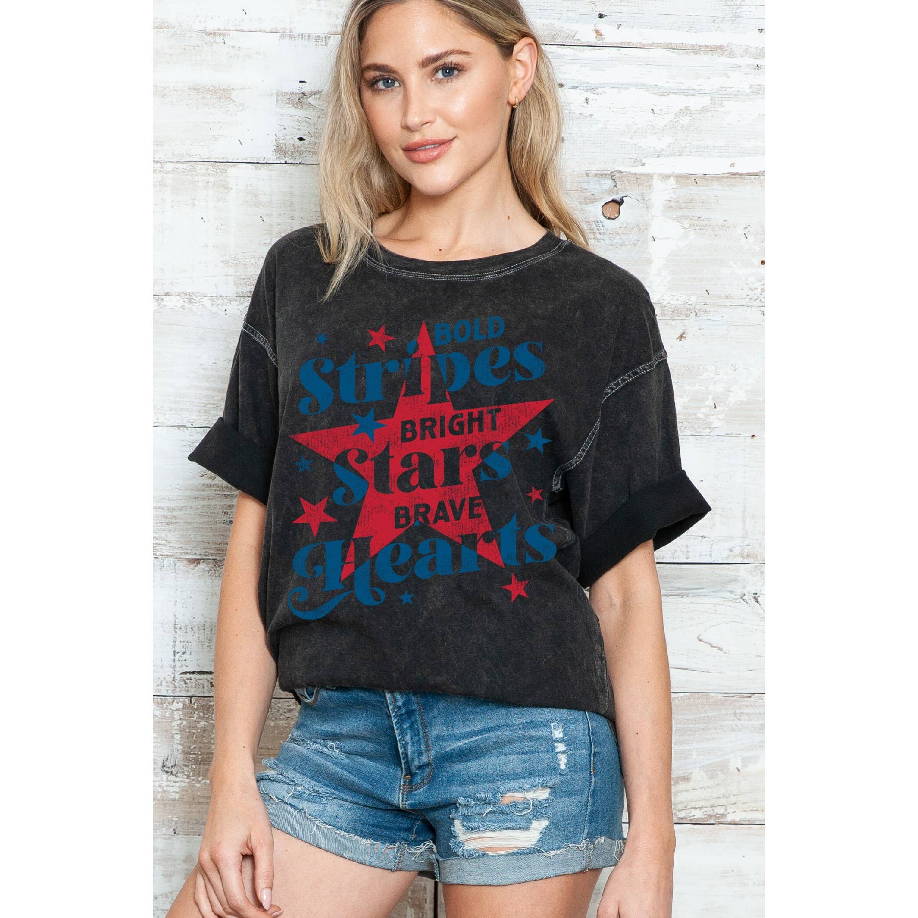 4th of July Bright Star Heart Oversize Mineral Wash - Adult & Kids T-Shirts, Sweatshirts & Hoodies apparel design preview 1