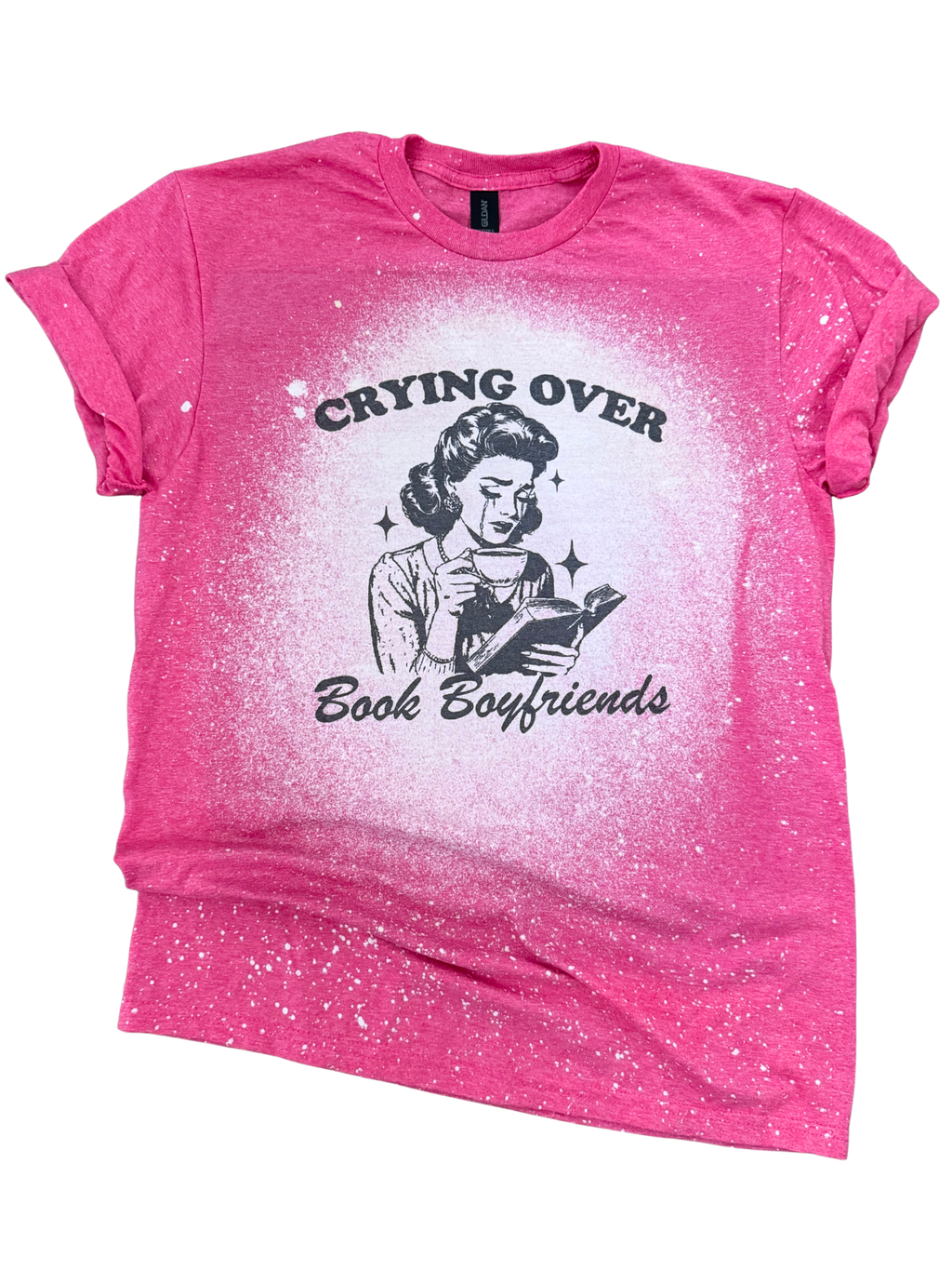 Crying Over Book Boyfriends Retro Reader Bleached - Adult & Kids T-Shirts, Sweatshirts & Hoodies apparel design preview 1