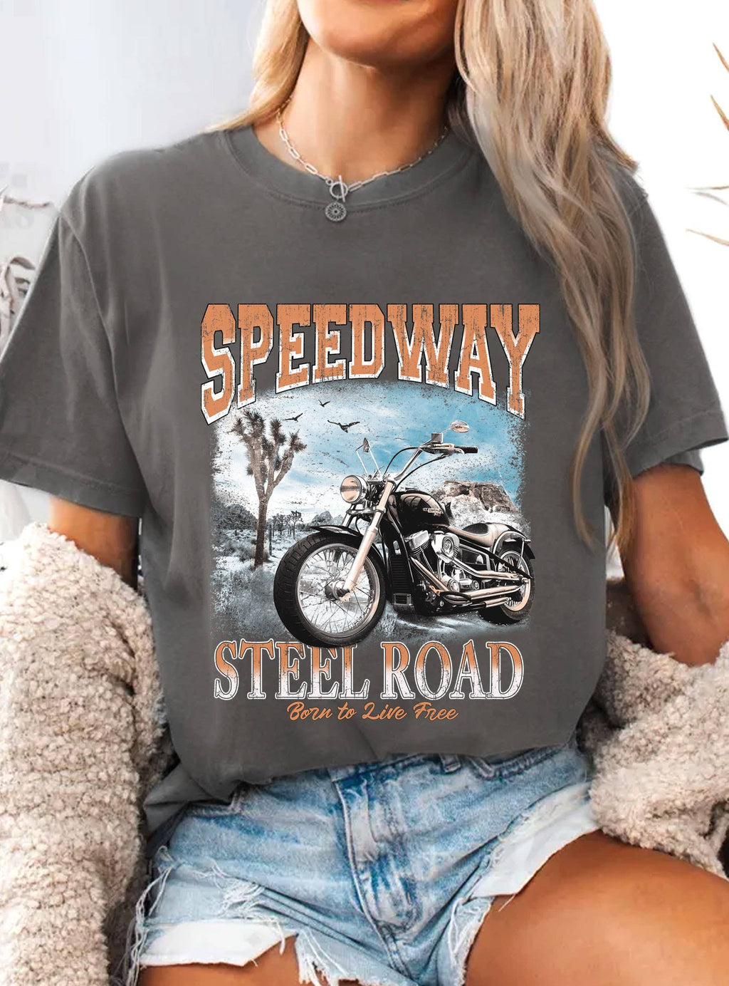 Speedway Motorcycle Steel Road Graphic - Adult & Kids T-Shirts, Sweatshirts & Hoodies apparel design preview 1