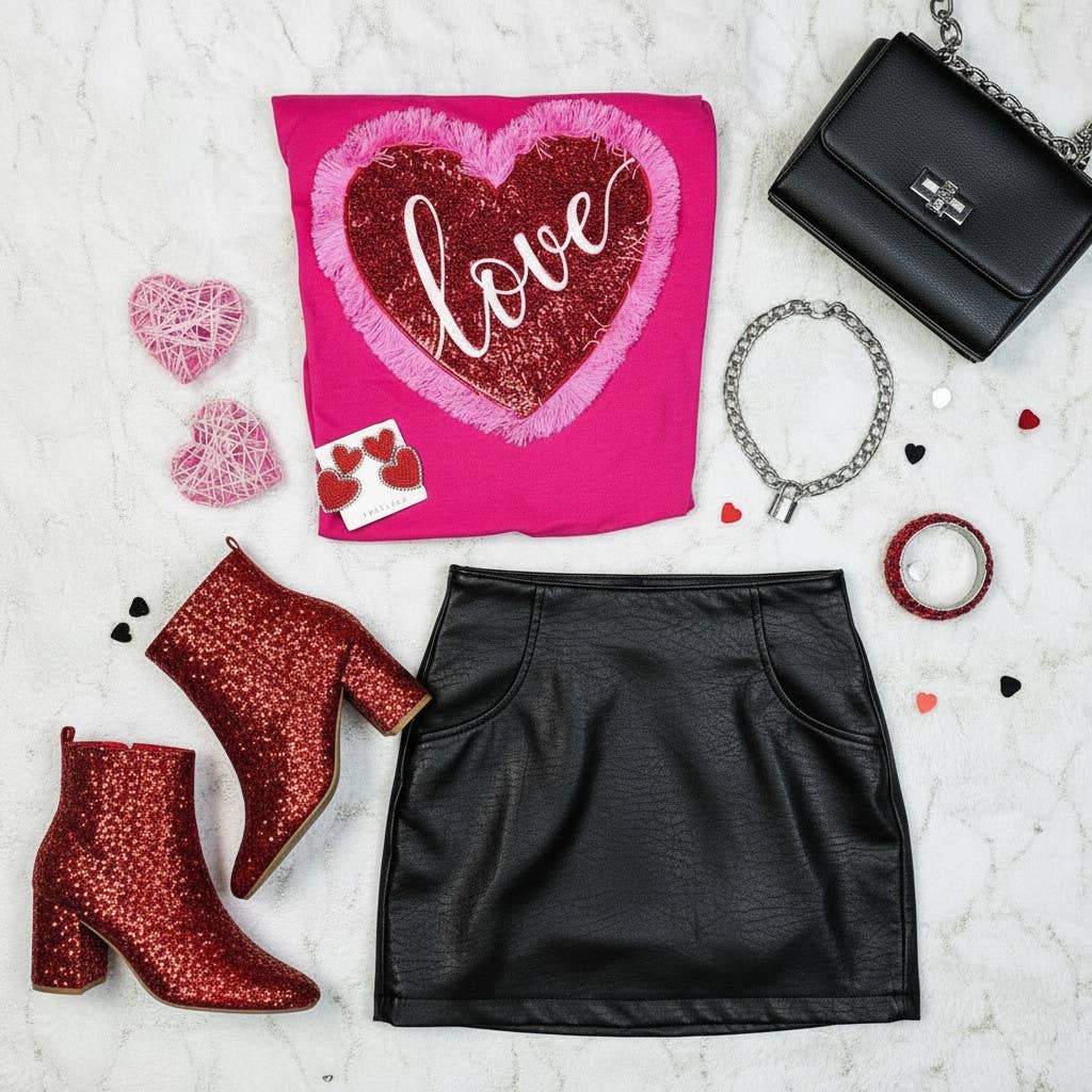 Love Sequin Heart Fringe Trim - Adult & Kids T-Shirts, Sweatshirts & Hoodies apparel design preview 1