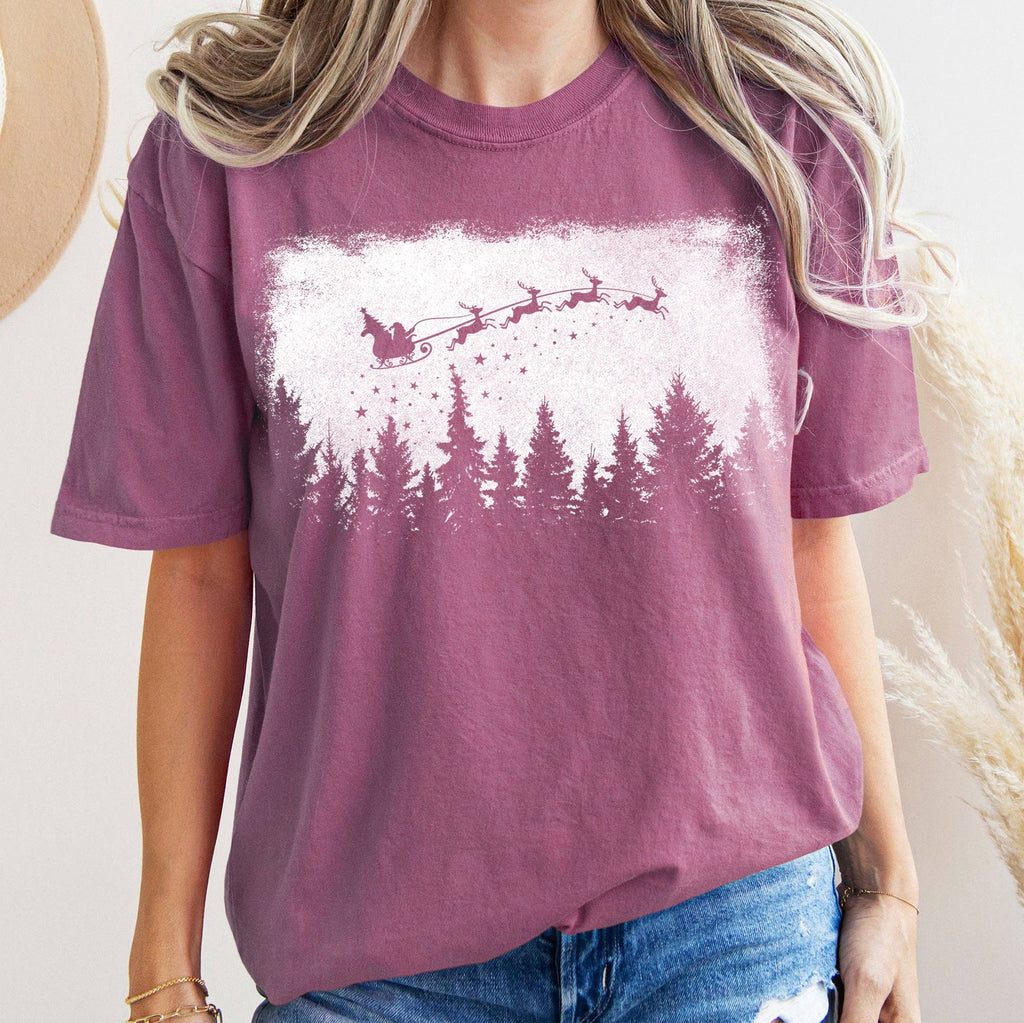 Vintage Pine Tree Christmas Silhouette, Santa - Adult & Kids T-Shirts, Sweatshirts & Hoodies apparel design preview 1