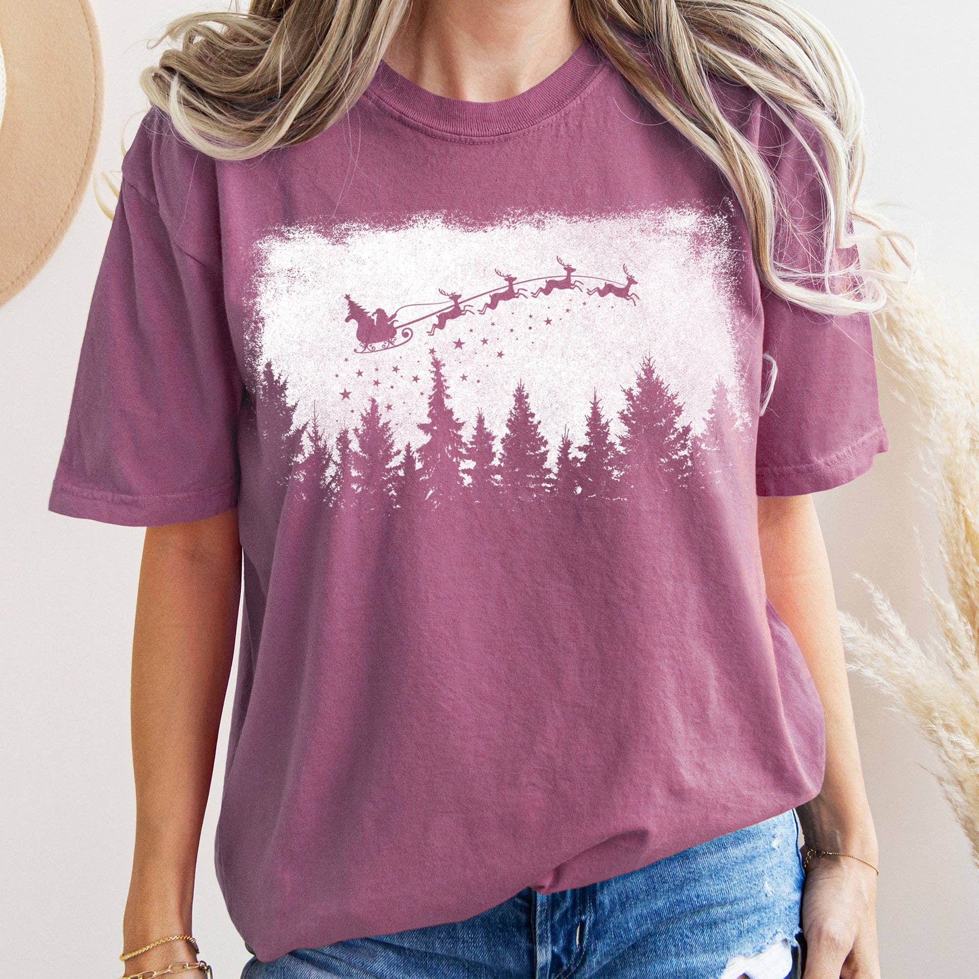 Vintage Pine Tree Christmas Silhouette, Santa - Adult & Kids T-Shirts, Sweatshirts & Hoodies apparel design preview 1
