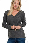 Ribbed V Neck Drop Shoulder Brushed Sweater - Adult & Kids T-Shirts, Sweatshirts & Hoodies apparel design preview 1