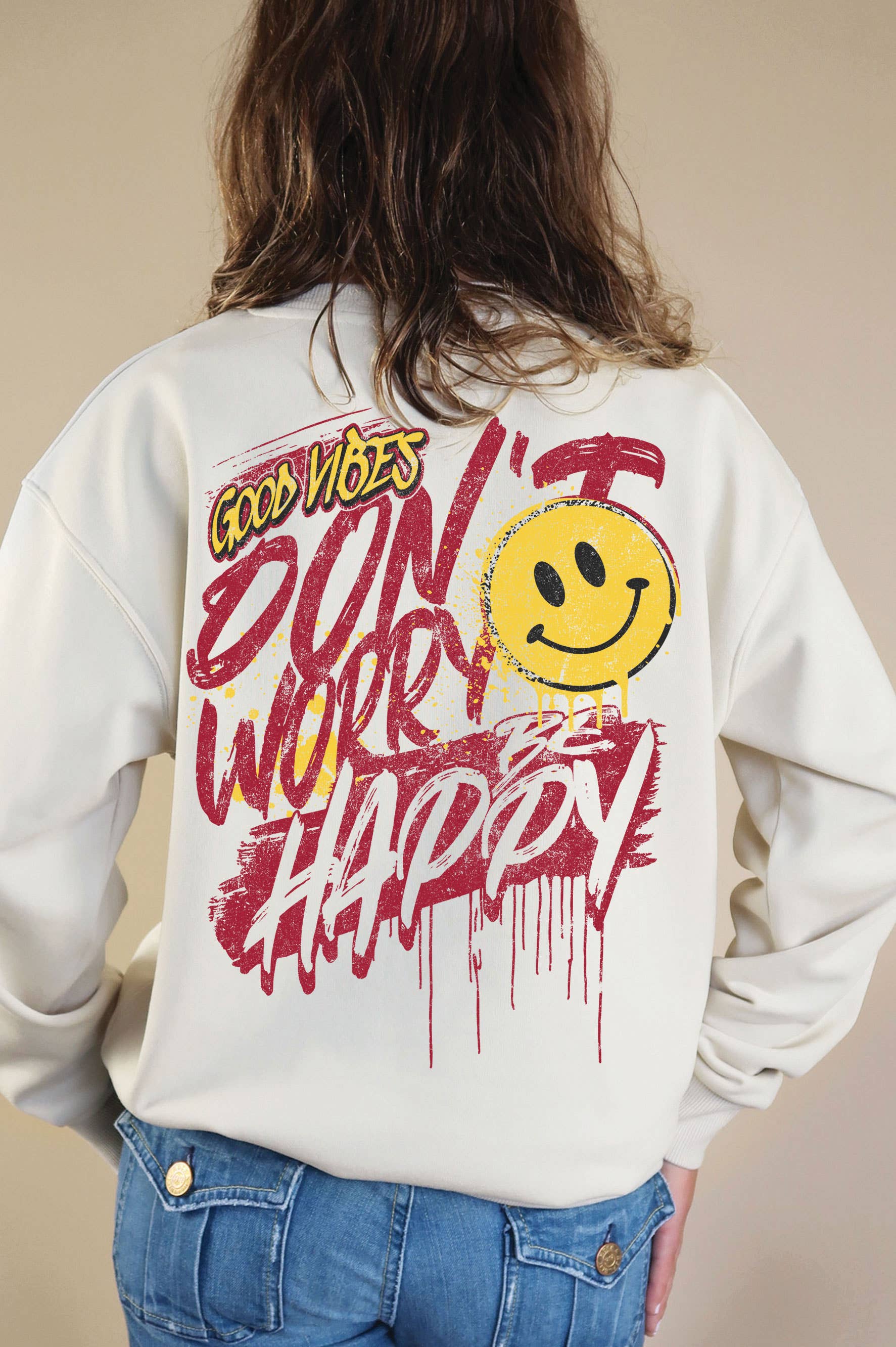 Good Vibes Happy Smiley Face F&B Graphic Brushed - Adult & Kids T-Shirts, Sweatshirts & Hoodies apparel design preview 1