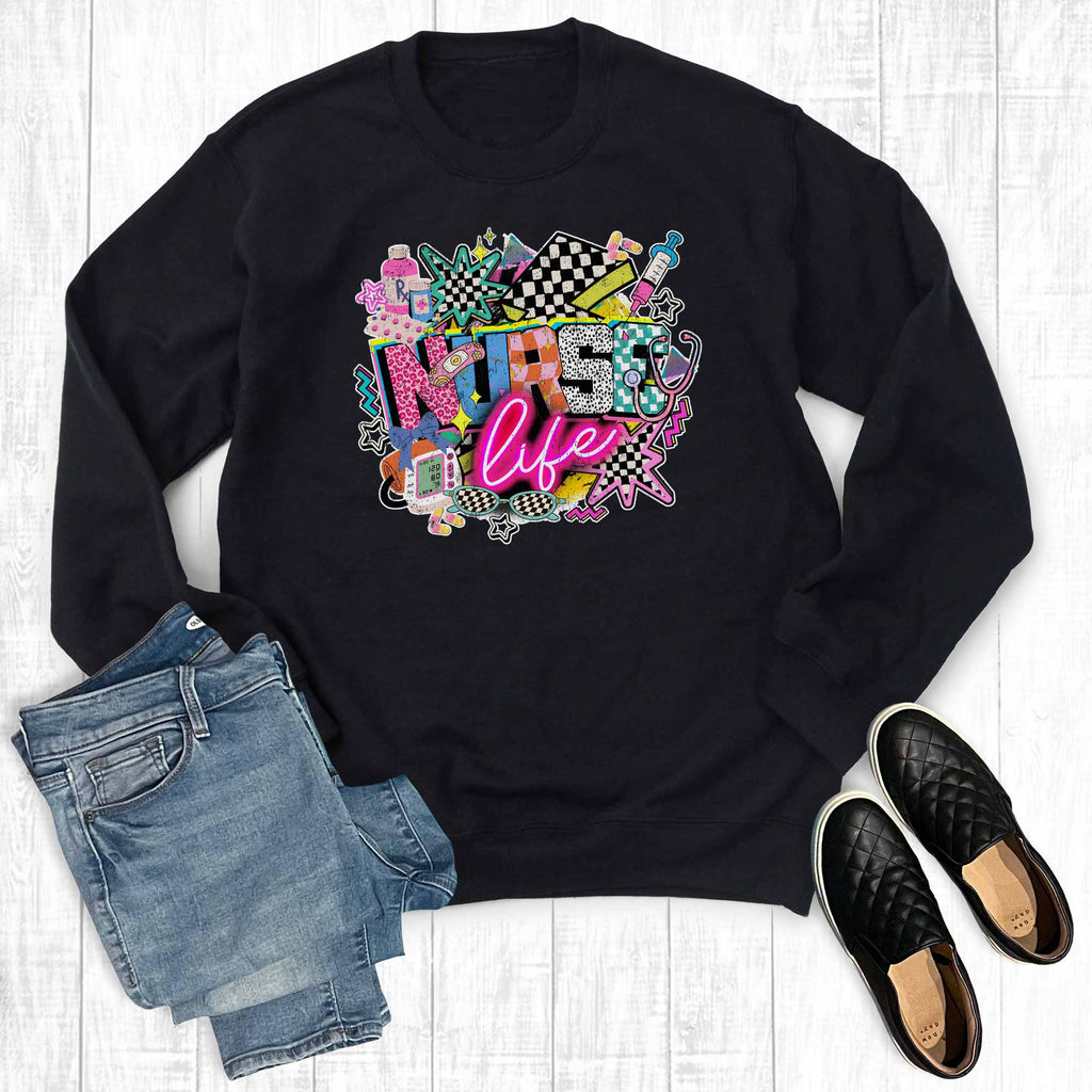 Retro Neon Nurse Life Graphic - Adult & Kids T-Shirts, Sweatshirts & Hoodies apparel design preview 1