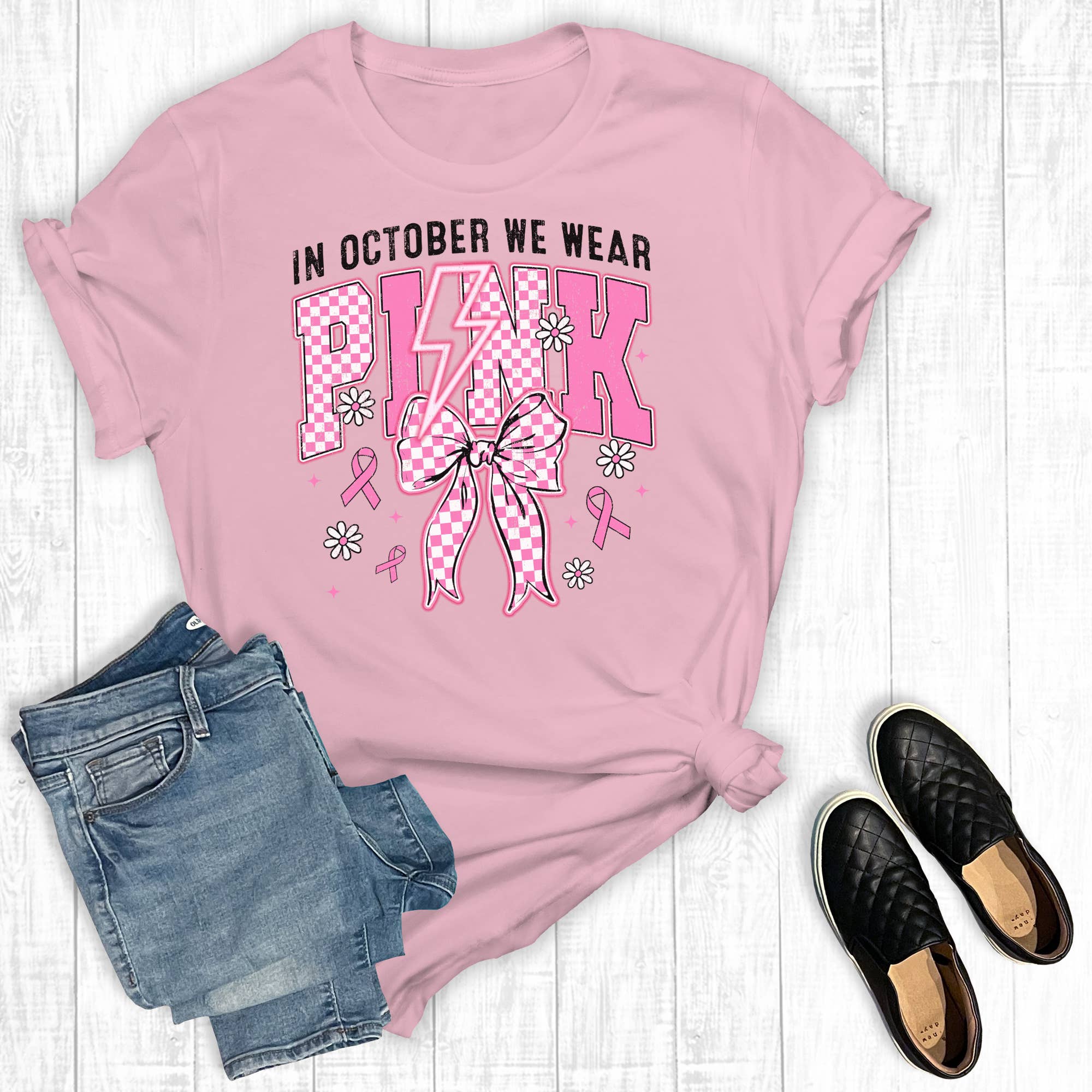 Breast Cancer in October We Wear Pink Graphic - Adult & Kids T-Shirts, Sweatshirts & Hoodies apparel design preview 1