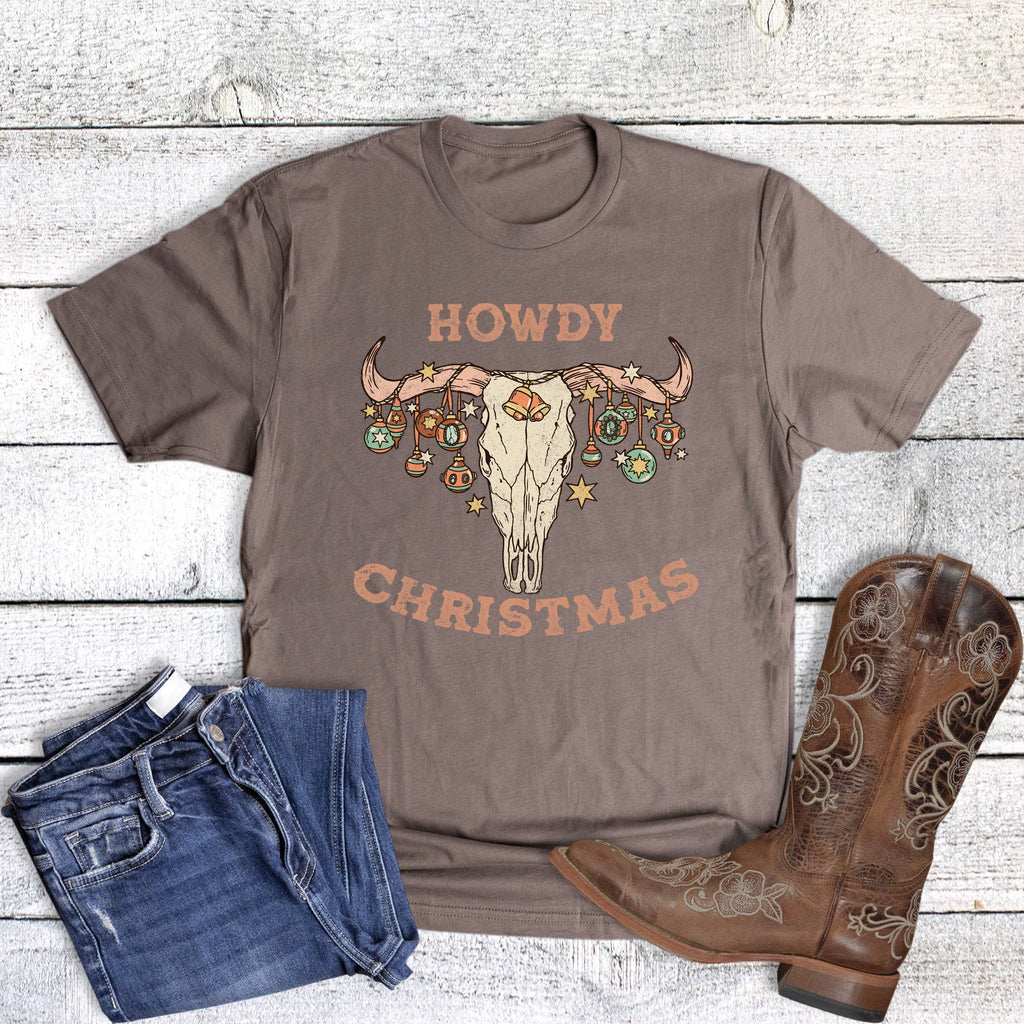 Howdy Christmas Cowskull Ornaments Graphic - Adult & Kids T-Shirts, Sweatshirts & Hoodies apparel design preview 1