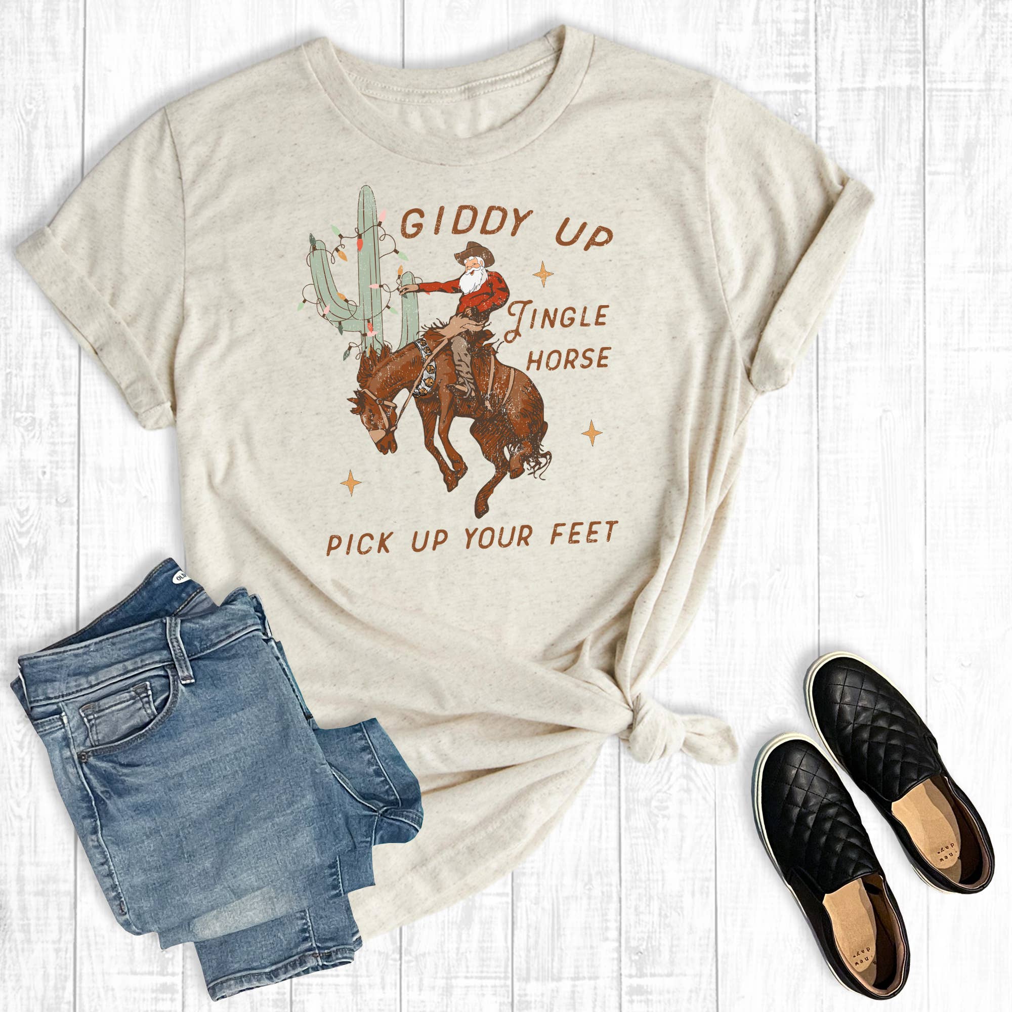Western Christmas Giddy Up Jingle Horse Graphic - Adult & Kids T-Shirts, Sweatshirts & Hoodies apparel design preview 1