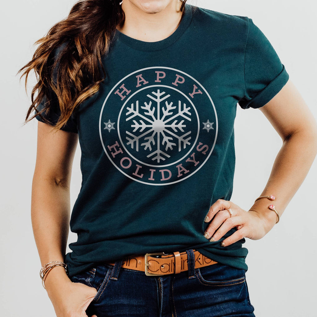Happy Holidays Snowflake Christmas Sizes XS-2XL - Adult & Kids T-Shirts, Sweatshirts & Hoodies apparel design preview 1