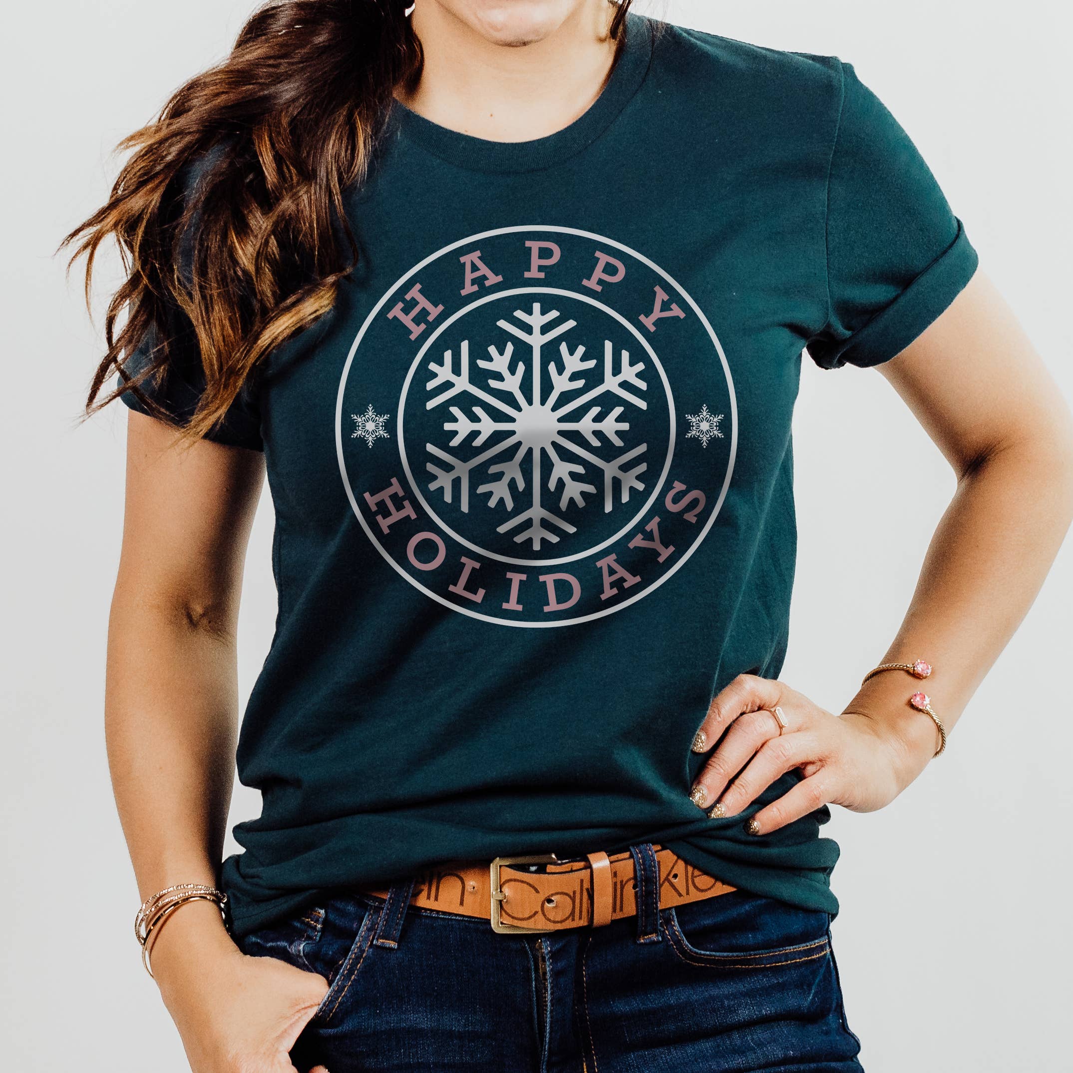 Happy Holidays Snowflake Christmas Sizes XS-2XL - Adult & Kids T-Shirts, Sweatshirts & Hoodies apparel design preview 1