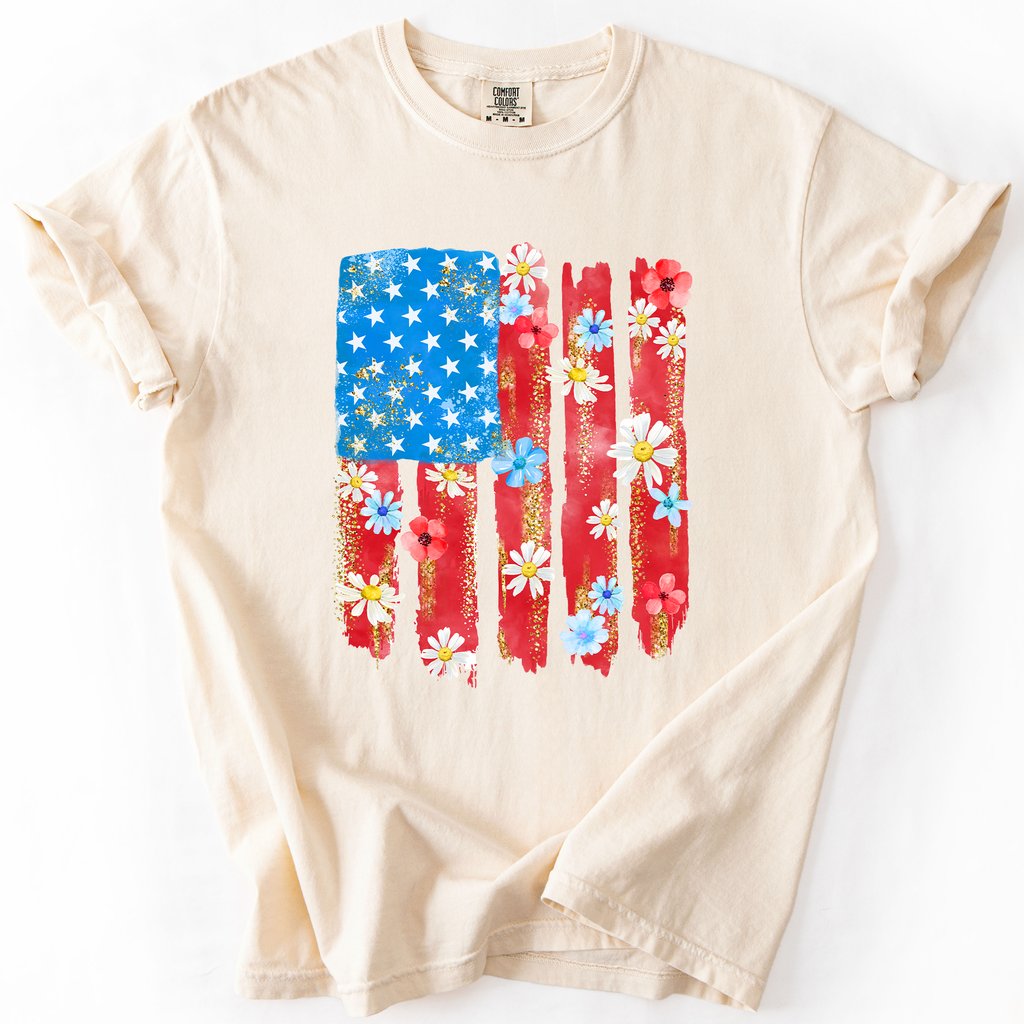 Retro Flower Flag, America USA, Comfort Colors - Adult & Kids T-Shirts, Sweatshirts & Hoodies apparel design preview 1