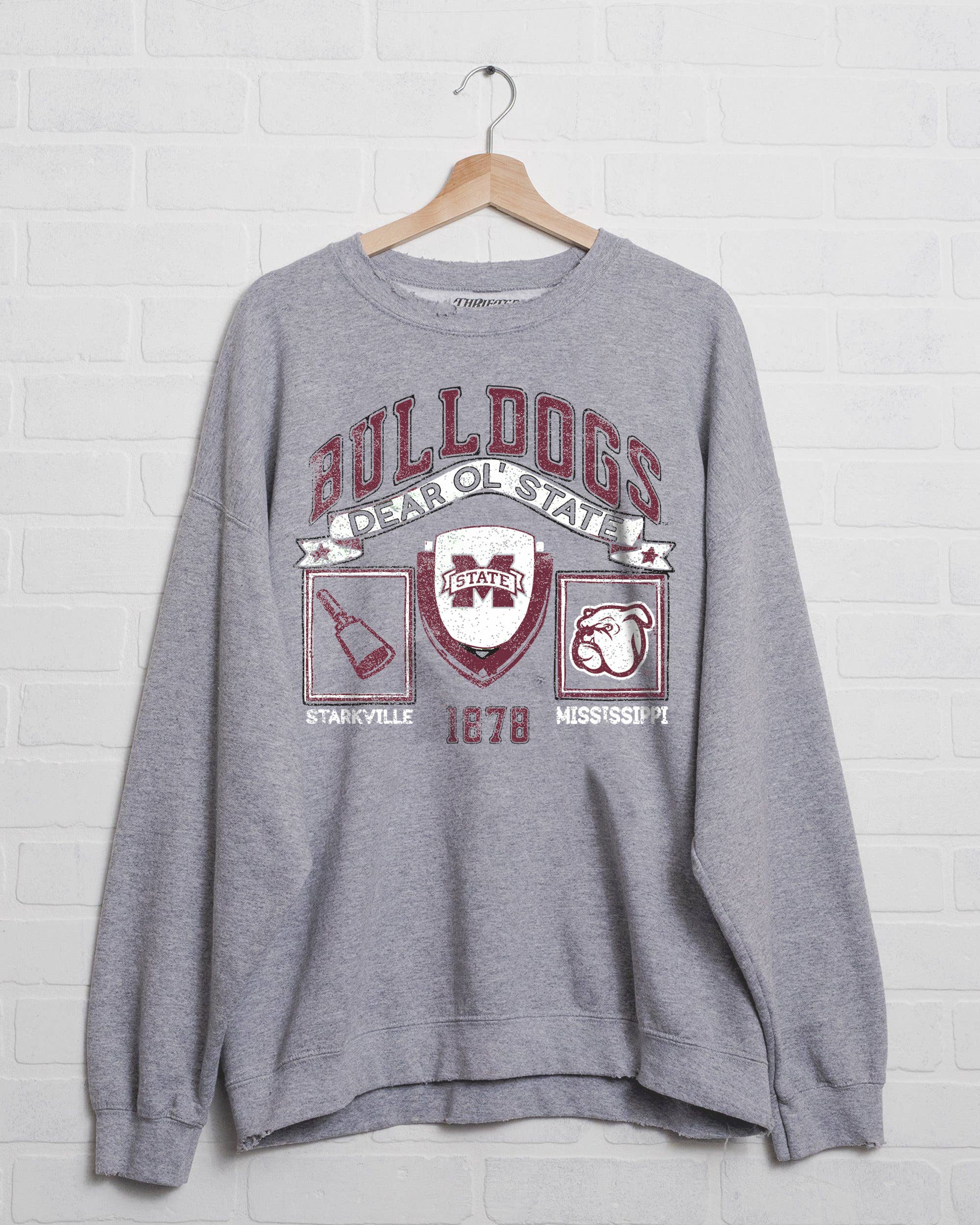 Mississippi State Bulldogs Patch Gray Thrifted - Adult & Kids T-Shirts, Sweatshirts & Hoodies apparel design preview 1