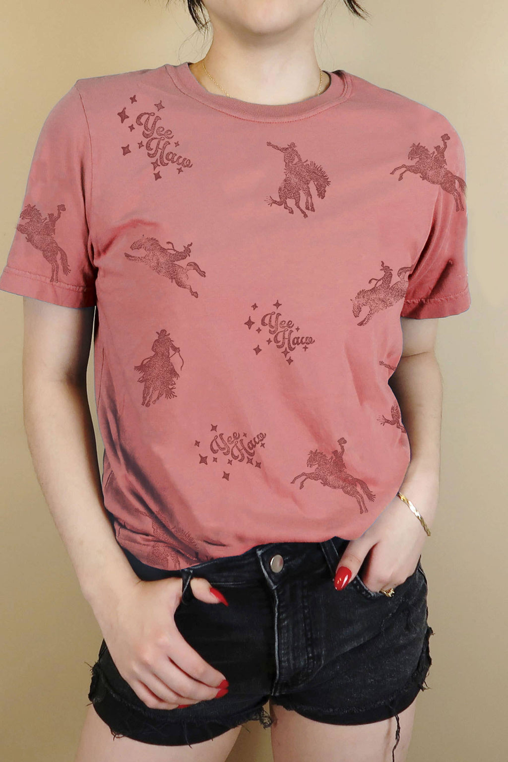 Yee Haw Cowboy Allover Hand Stamped Graphic - Adult & Kids T-Shirts, Sweatshirts & Hoodies apparel design preview 1