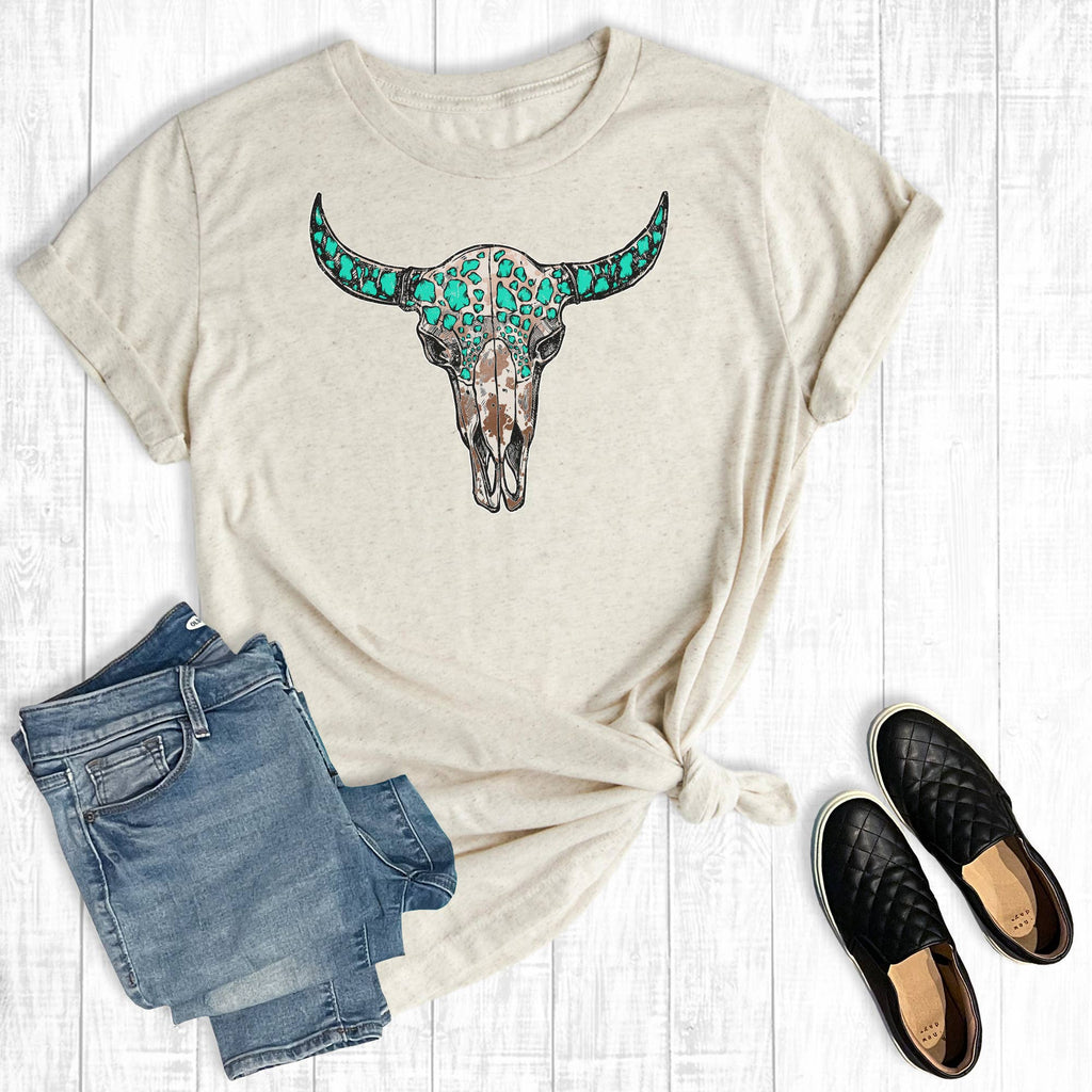 Turquoise Cowprint Skull Graphic - Adult & Kids T-Shirts, Sweatshirts & Hoodies apparel design preview 1