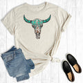 Turquoise Cowprint Skull Graphic - Adult & Kids T-Shirts, Sweatshirts & Hoodies apparel design preview 1