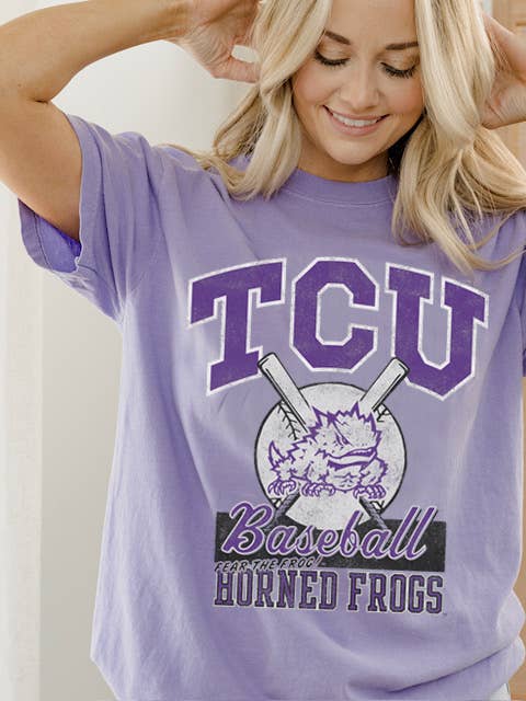 Tcu Horned Frogs Baseball Violet Comfort Colors - Adult & Kids T-Shirts, Sweatshirts & Hoodies apparel design preview 1