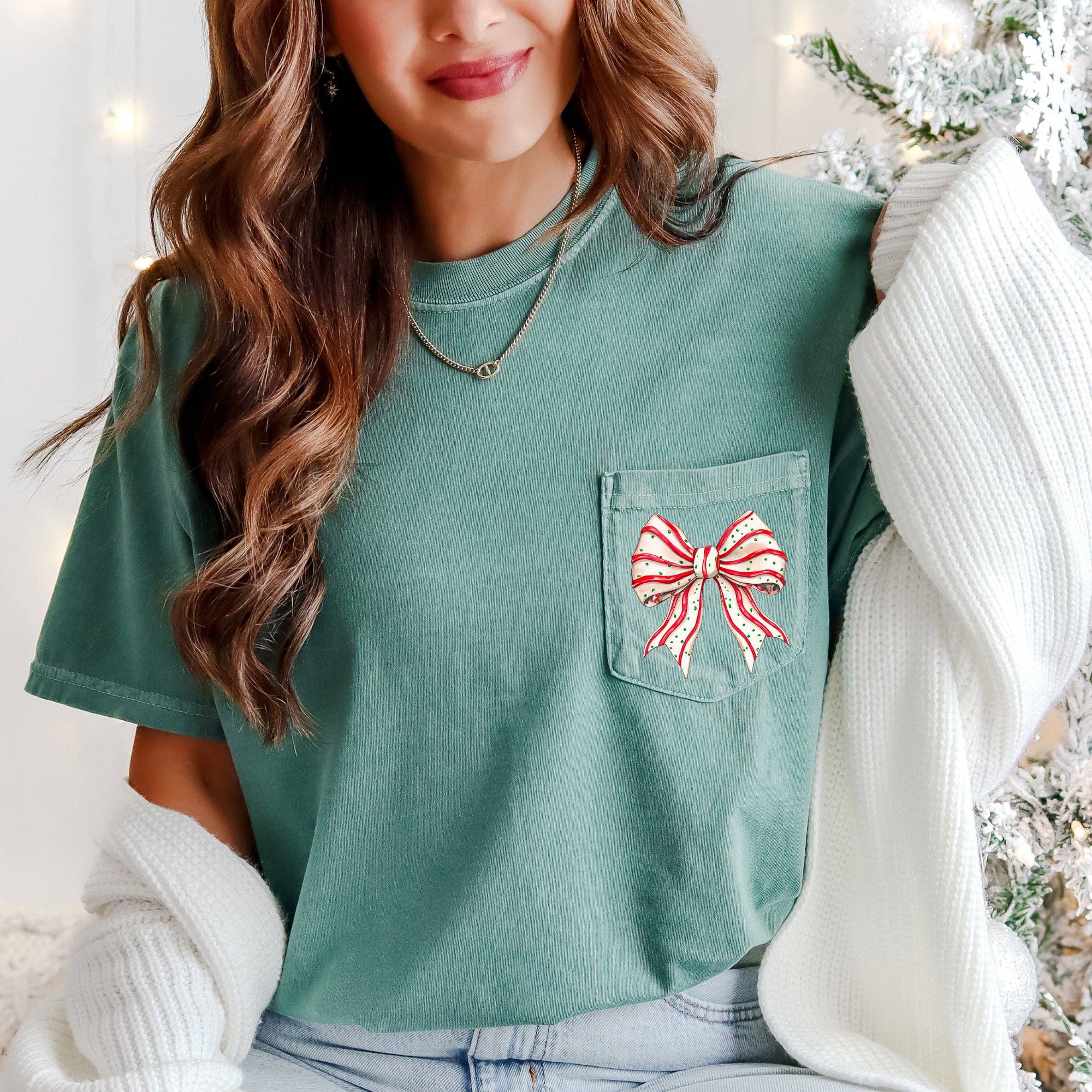 Christmas Cake, Ribbon, Bow, Pocket - Adult & Kids T-Shirts, Sweatshirts & Hoodies apparel design preview 1