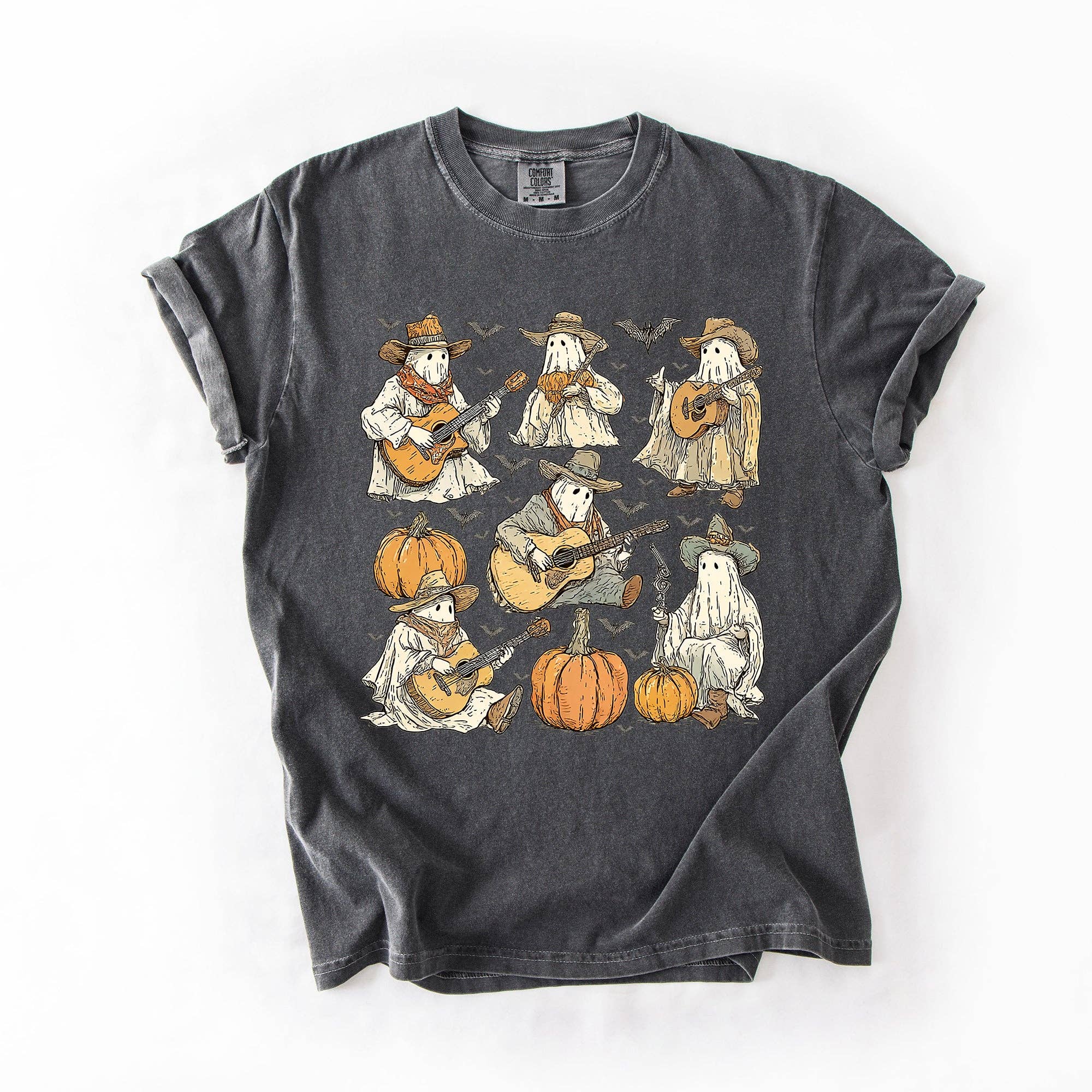 Ghost Cowboys, Halloween, Bats Spooky Comfort Colors - Adult & Kids T-Shirts, Sweatshirts & Hoodies apparel design preview 1