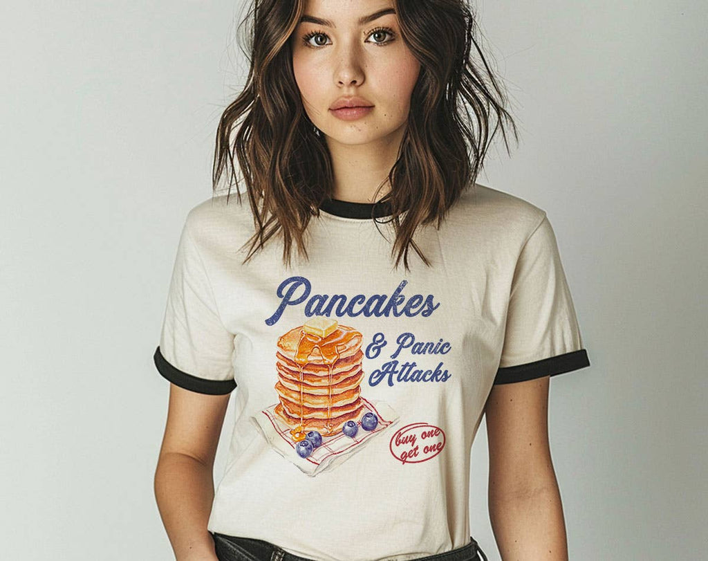 Pancakes and Panic Attacks Funny Ringer - Adult & Kids T-Shirts, Sweatshirts & Hoodies apparel design preview 1