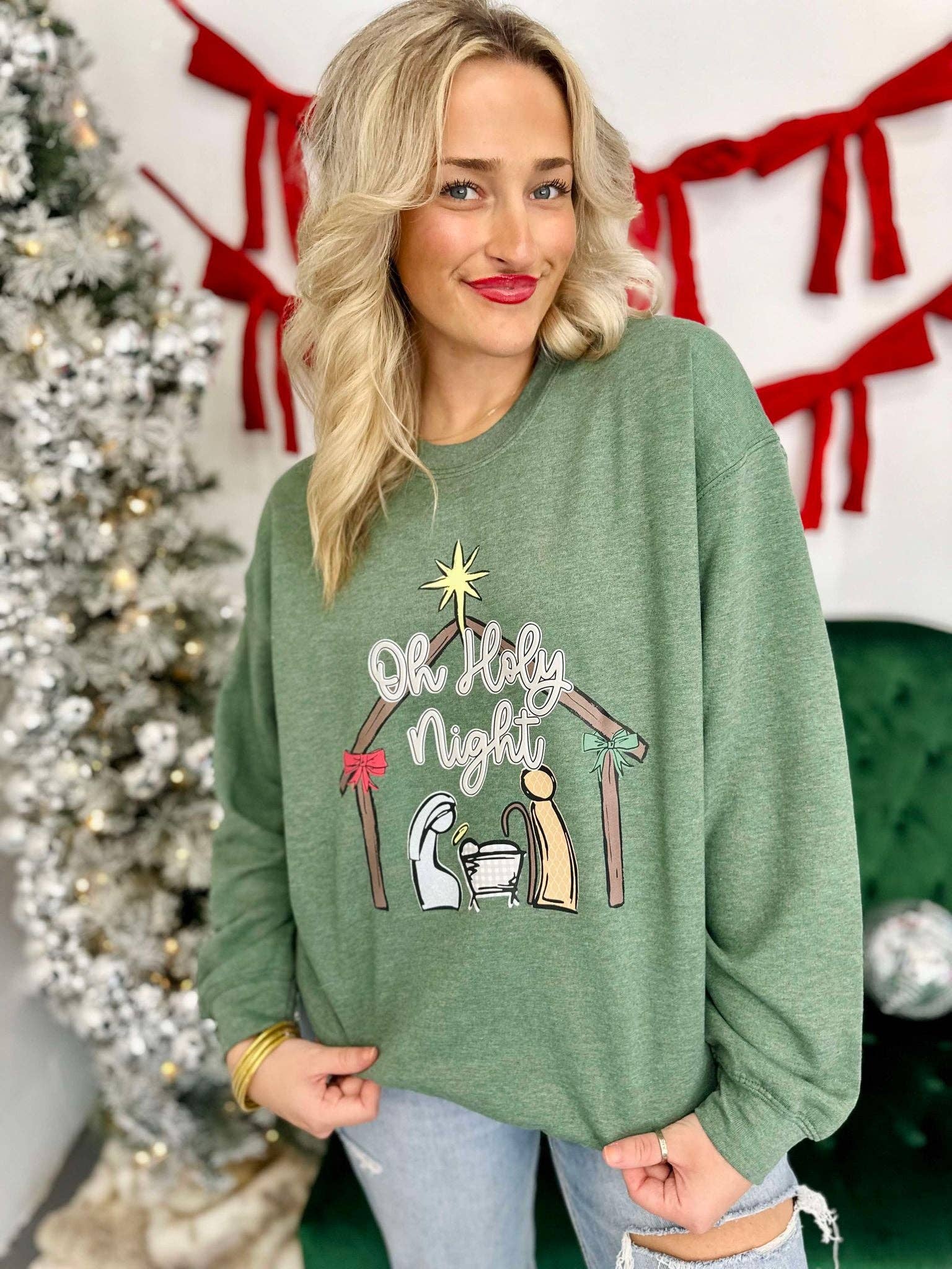 Oh Holy Night Nativity Manger Dtf - Adult & Kids T-Shirts, Sweatshirts & Hoodies apparel design preview 1