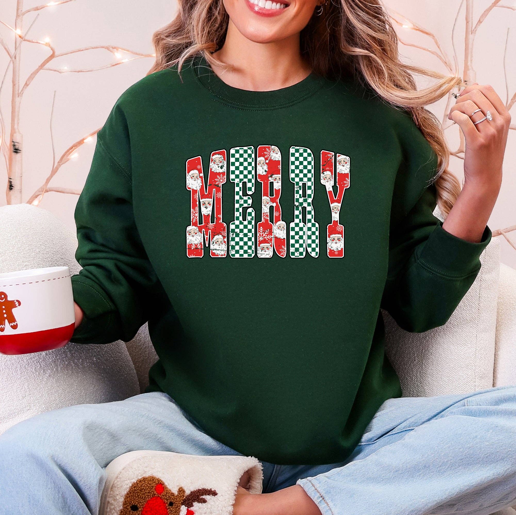 Merry, Varsity Santa, Checkered, Christmas - Adult & Kids T-Shirts, Sweatshirts & Hoodies apparel design preview 1