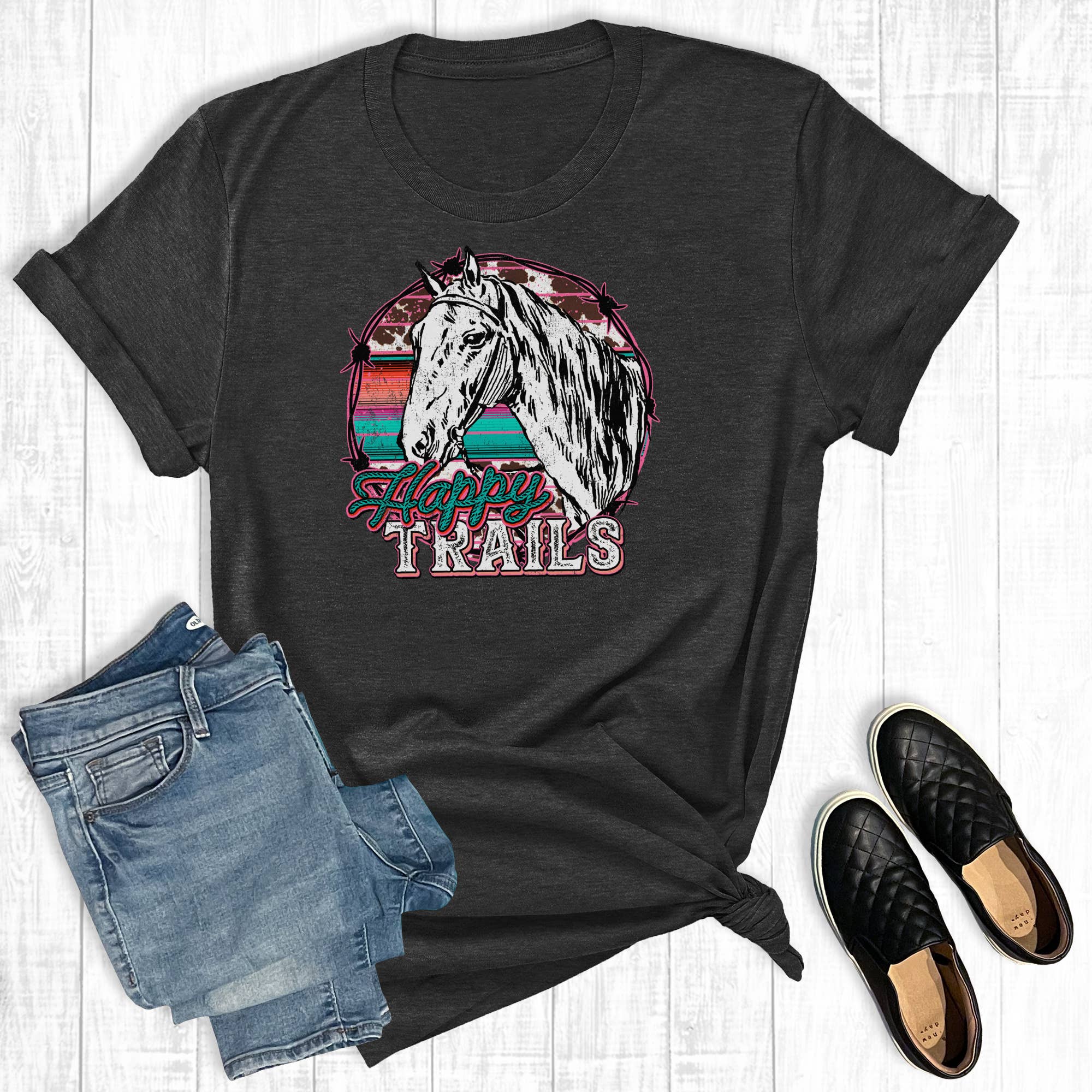 Western Happy Trails Horse Graphic - Adult & Kids T-Shirts, Sweatshirts & Hoodies apparel design preview 1