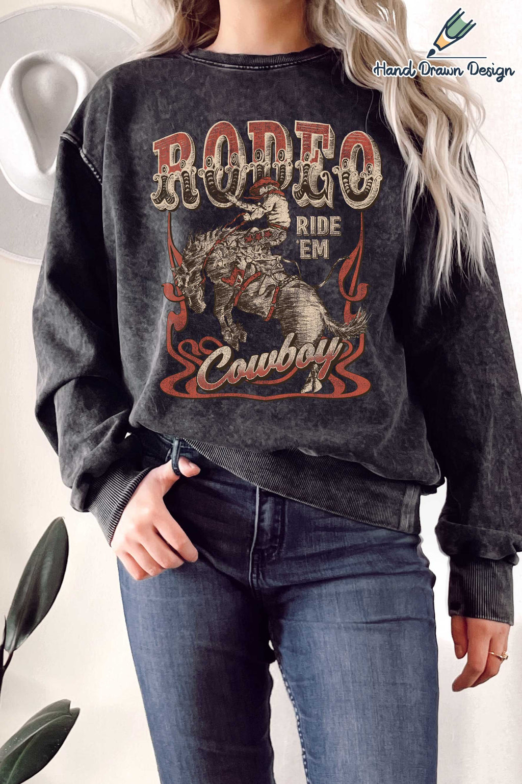 Rodeo Cowboy Hand Drawn Graphix Mineral Terry - Adult & Kids T-Shirts, Sweatshirts & Hoodies apparel design preview 1